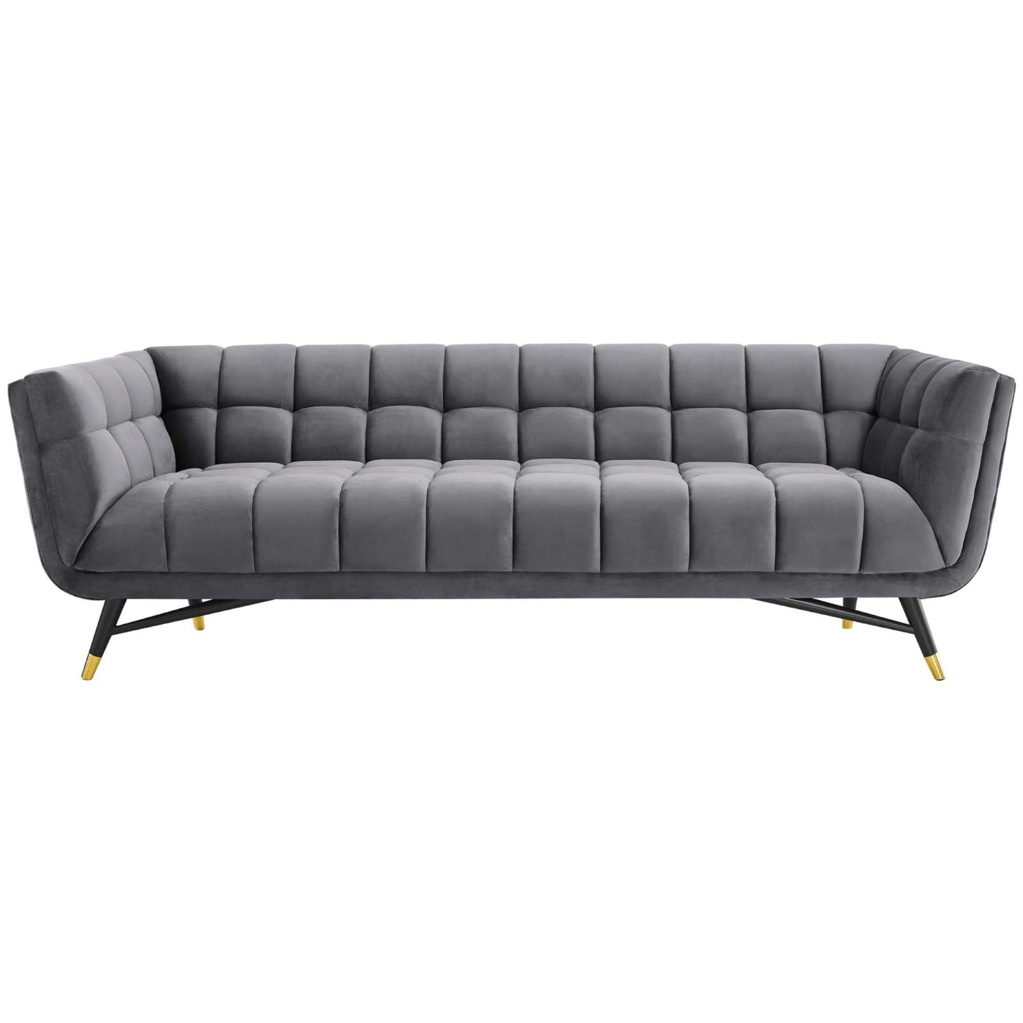 Adept Performance Velvet Sofa - Trendy, Contemporary, And Mid-Century Modern Design - Stain-Resistant Velvet Upholstery - Flared Armrests - Black Birchwood Frame With Gold Metal Accents - Plush And Comfortable - Holds Up To 1322 Lbs.