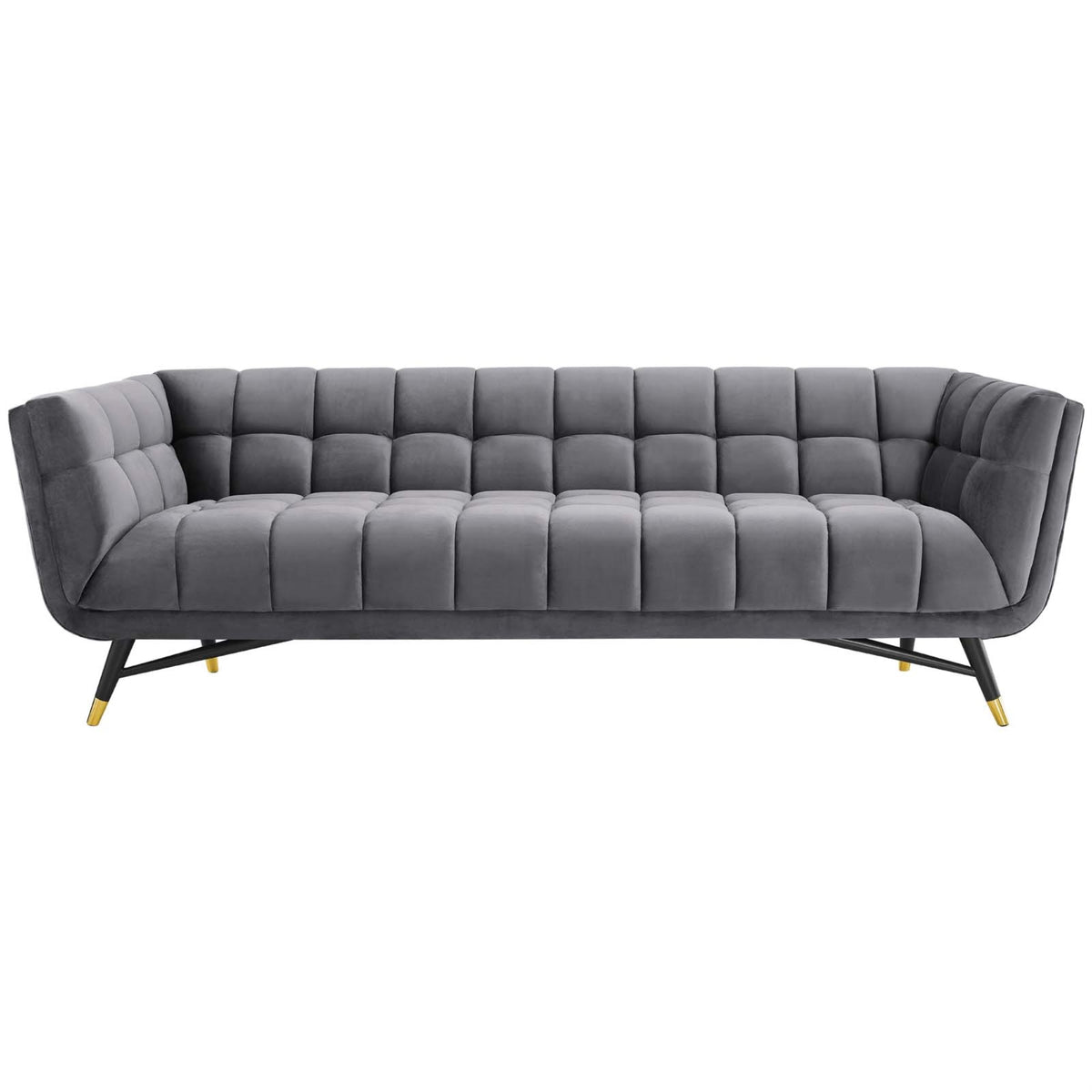 Adept Performance Velvet Sofa - Trendy, Contemporary, And Mid-Century Modern Design - Stain-Resistant Velvet Upholstery - Flared Armrests - Black Birchwood Frame With Gold Metal Accents - Plush And Comfortable - Holds Up To 1322 Lbs.