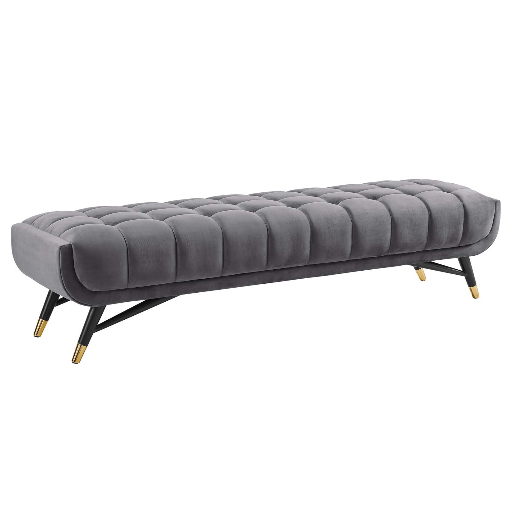 Adept Performance Velvet Accent Bench - Chic, Contemporary, And Mid-Century Modern Design - Plush Comfort - Stain-Resistant - Black Birchwood Frame With Gold Metal End Caps - Holds Up To 440 Lbs