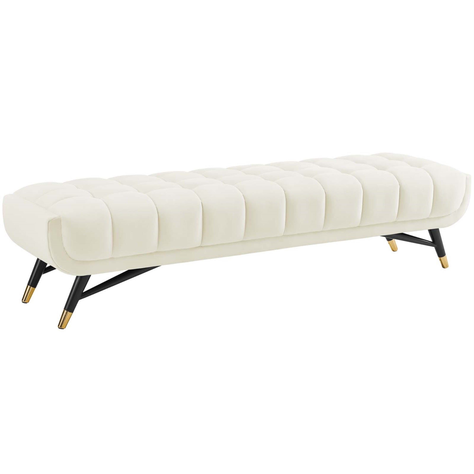 Adept Performance Velvet Accent Bench - Chic, Contemporary, And Mid-Century Modern Design - Stain-Resistant Upholstery - Plush Comfort - Splayed Black Birchwood Frame - Gold Metal Accents - 440 Lbs Weight Capacity
