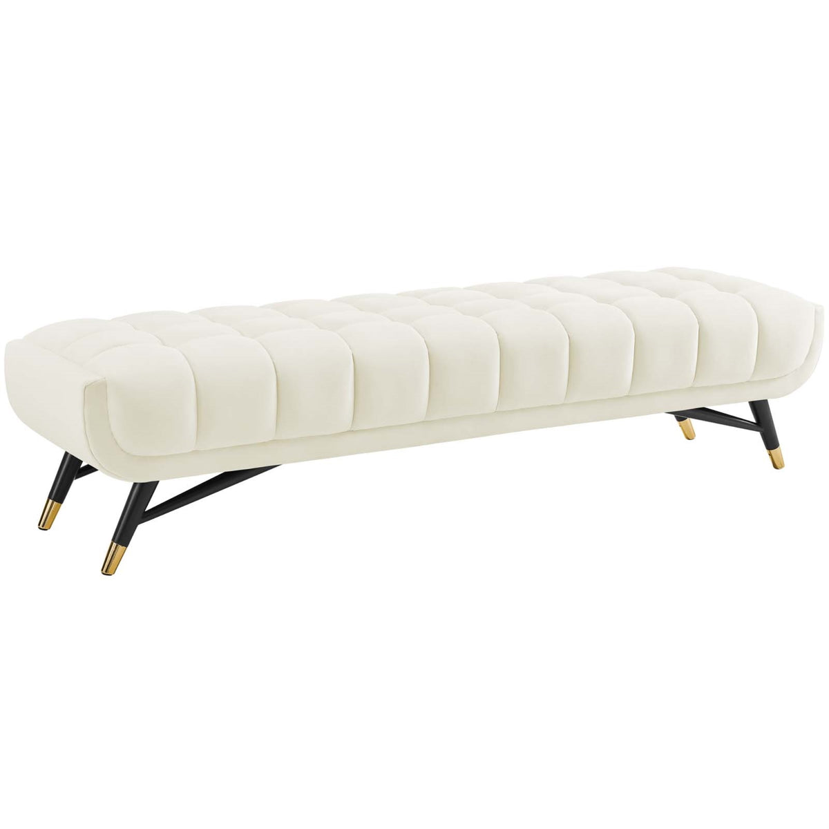 Adept Performance Velvet Accent Bench - Chic, Contemporary, And Mid-Century Modern Design - Stain-Resistant Upholstery - Plush Comfort - Splayed Black Birchwood Frame - Gold Metal Accents - 440 Lbs Weight Capacity