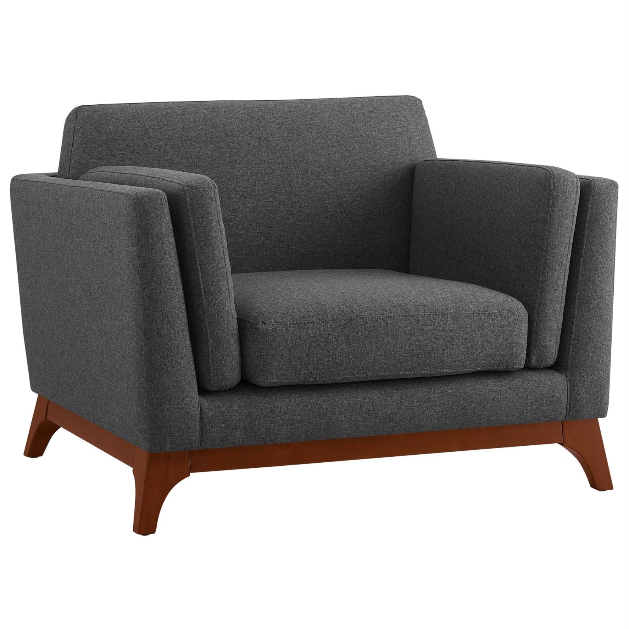 Chance Upholstered Fabric Armchair - Organic Mid-Century Charm, Modern Comfort - Soft Polyester, Dense Foam Padding - Removable Cushions, Machine-Washable Covers - Solid Wood Frame - Ideal For Living Room, Lounge - Gray