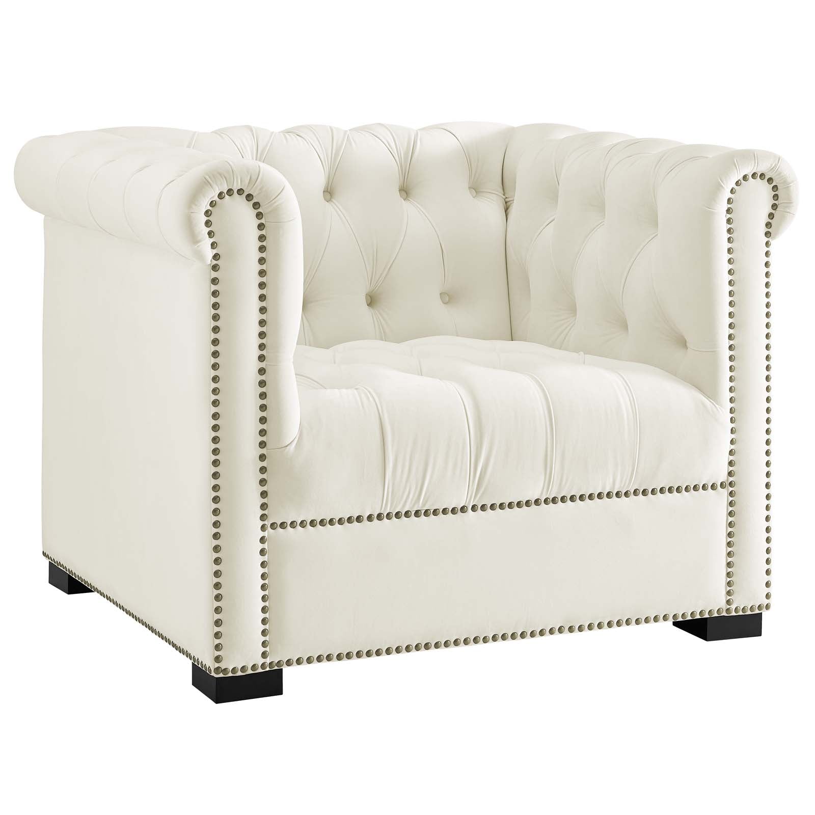 Heritage Upholstered Velvet Armchair - Ivory