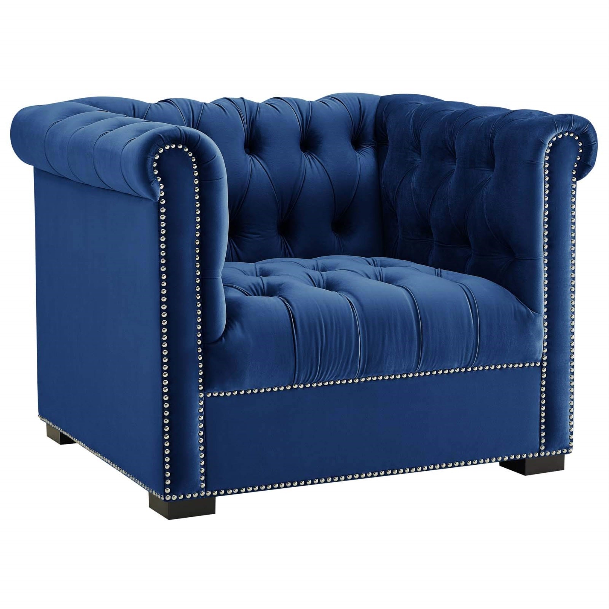 Casafoyer Heritage Tufted Velvet Modern Chesterfield Lounge With Nailhead Trim, Armchair, Midnight Blue