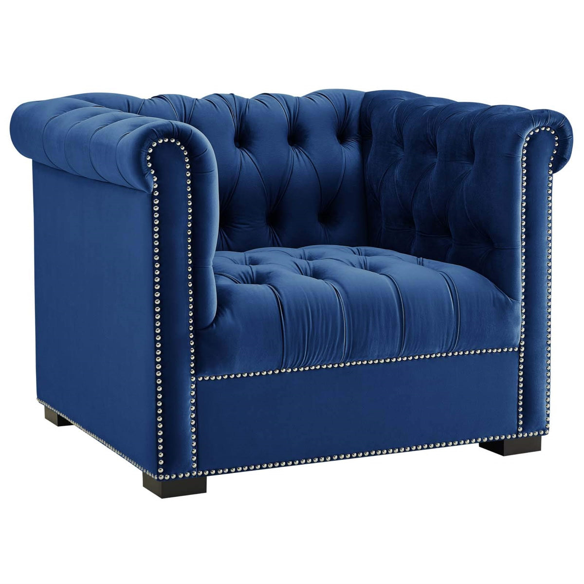 Casafoyer Heritage Tufted Velvet Modern Chesterfield Lounge With Nailhead Trim, Armchair, Midnight Blue