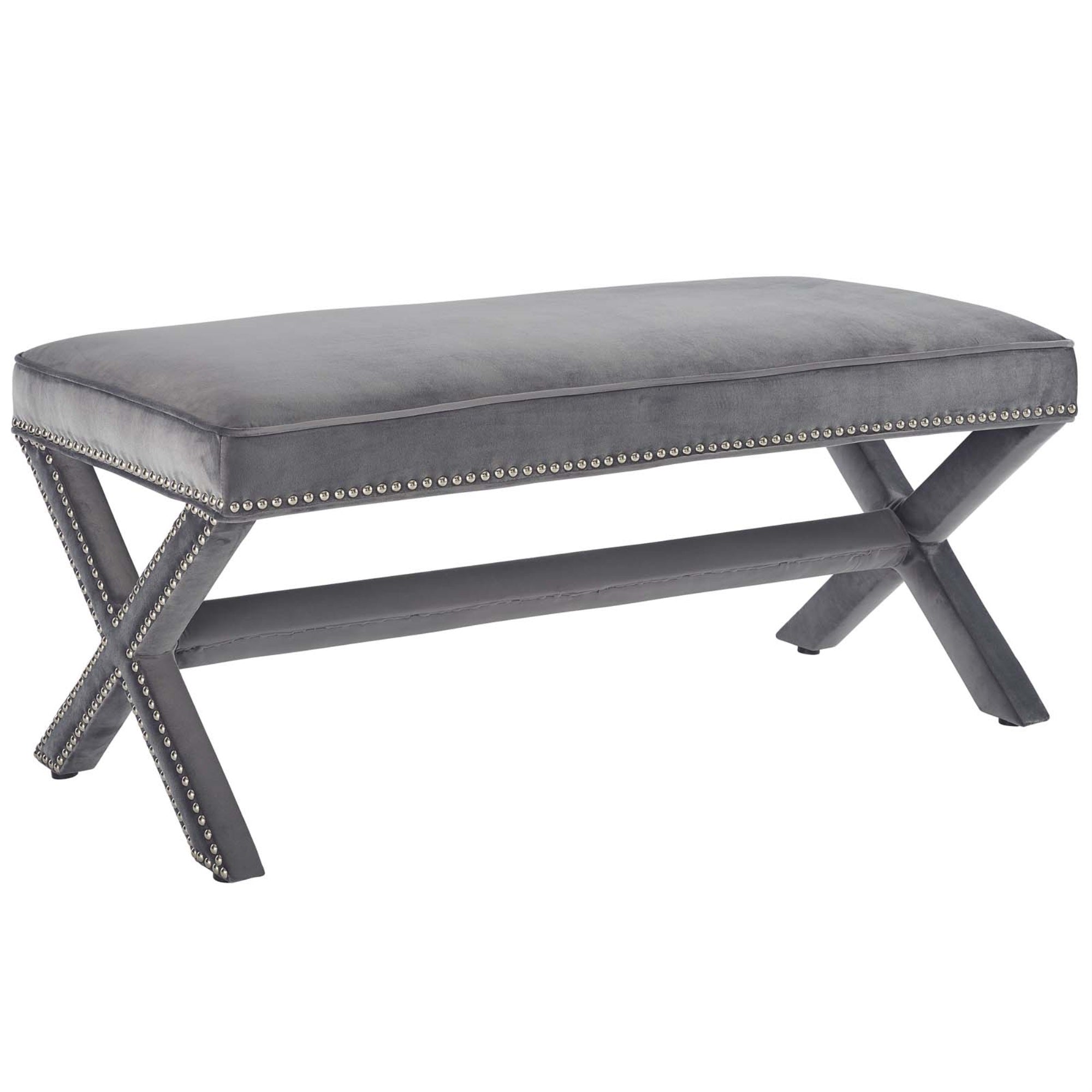 Rivet Performance Velvet Accent Bench - Classic Nailhead Trim, X-Base Frame - Stain-Resistant Fabric - Plush Foam Padding - Modern & Fashionable - 331 Lbs Weight Capacity - Set Of 1