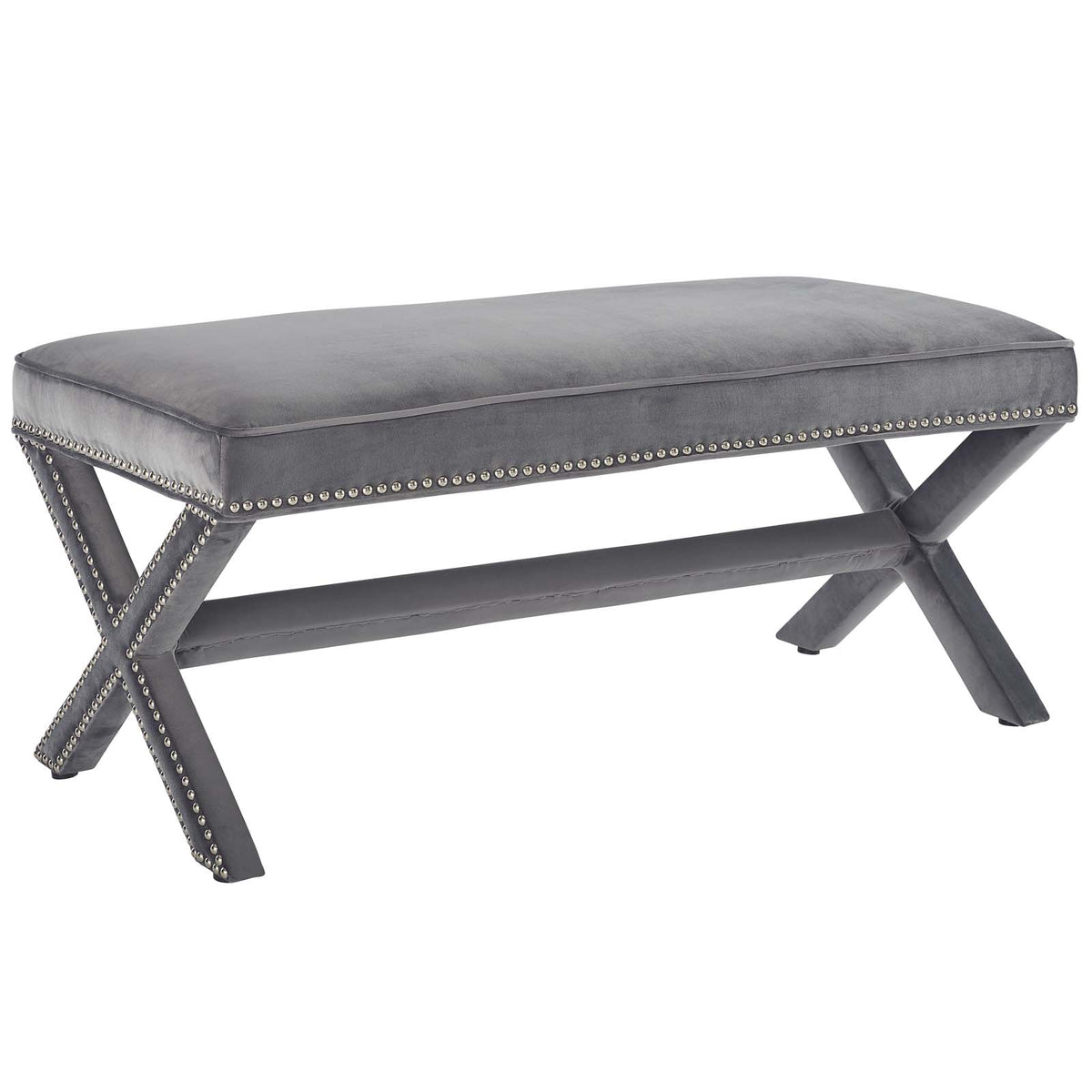 Rivet Upholstered Velvet Bench - Gray