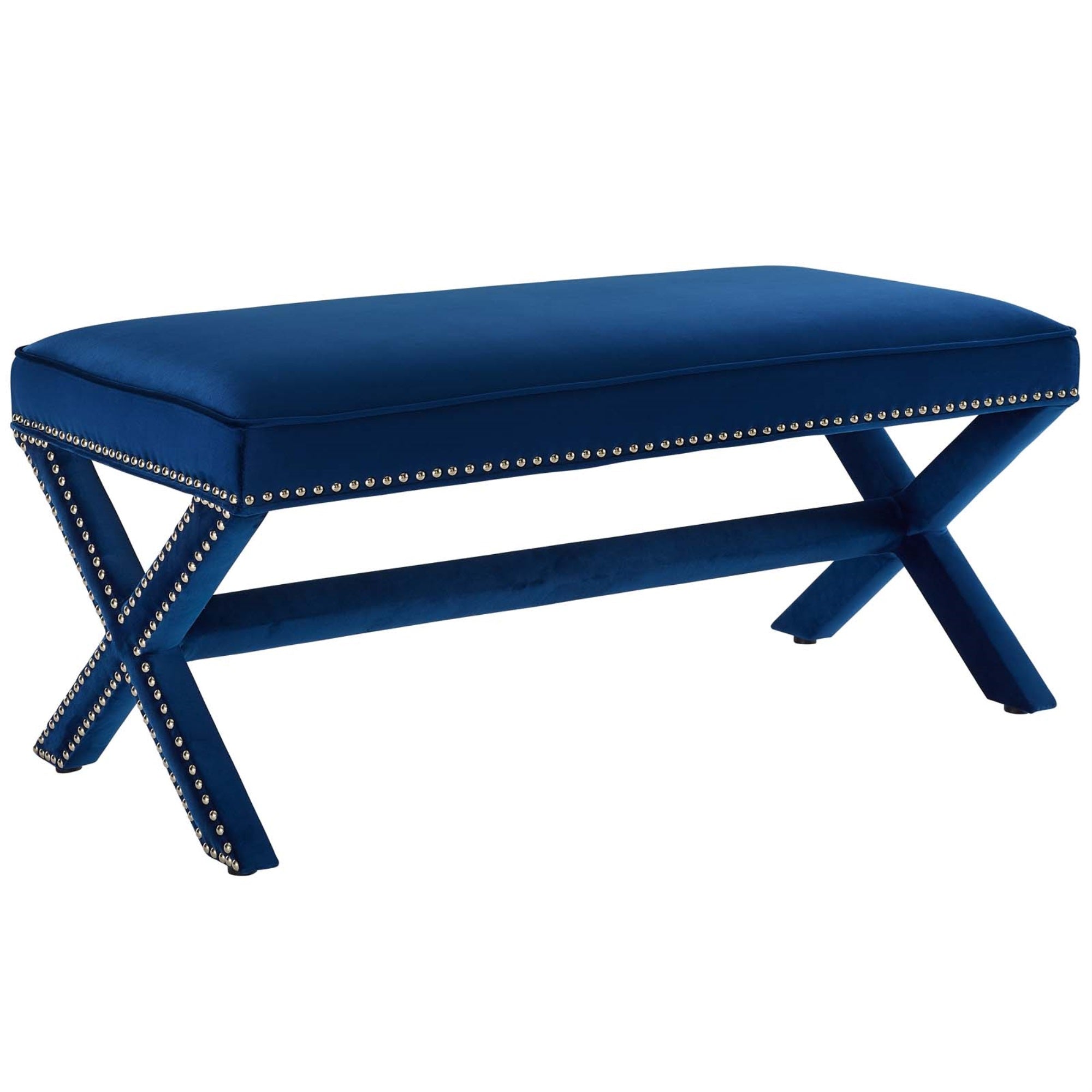 Rivet Performance Velvet Accent Bench - Classic Nailhead Trim, X-Base Frame - Stain-Resistant Fabric - Plush Foam Padding - Modern & Fashionable - 331 Lbs Weight Capacity