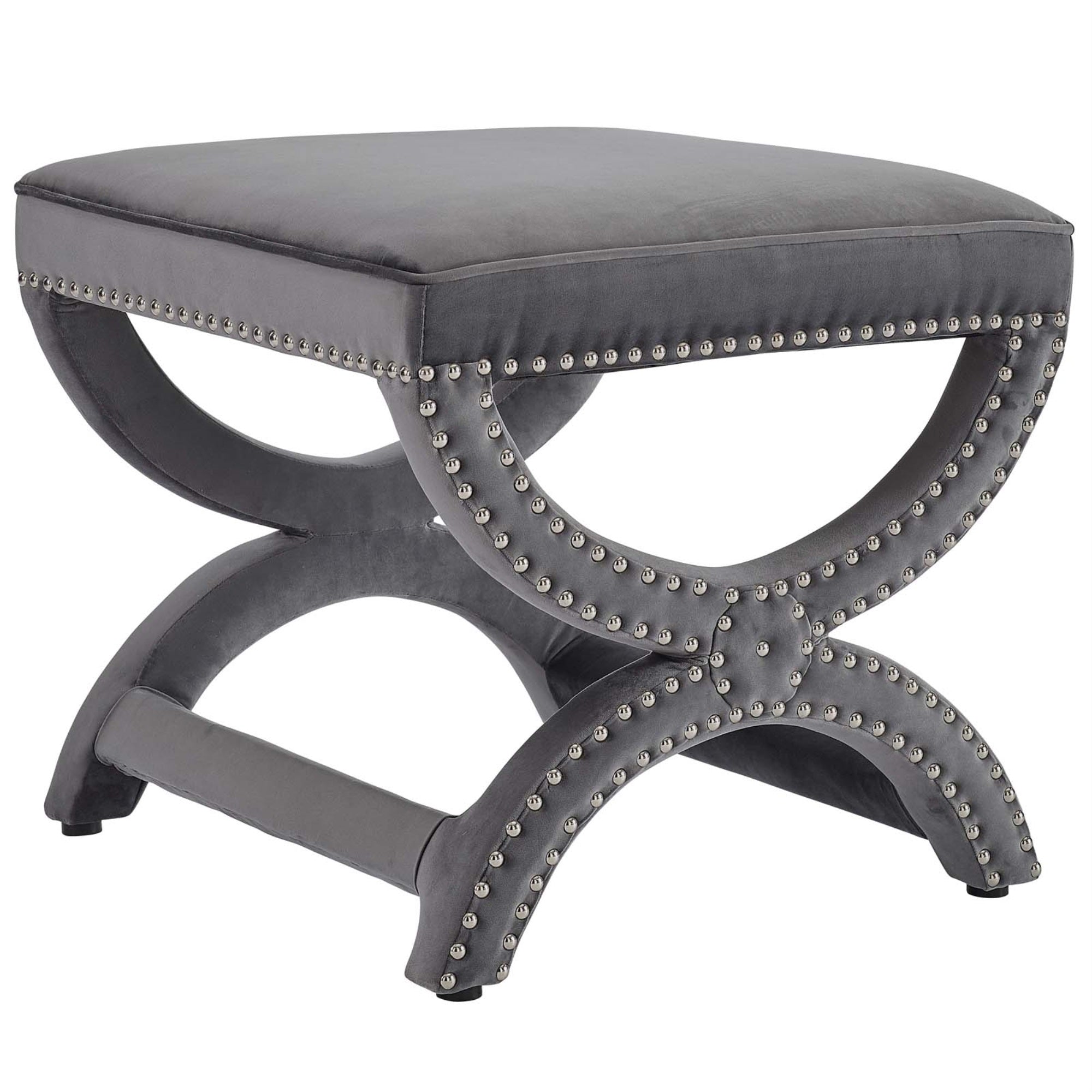 Expound Performance Velvet Ottoman - Stylish, Stain-Resistant, Nailhead Trim, Fully Assembled - Gray