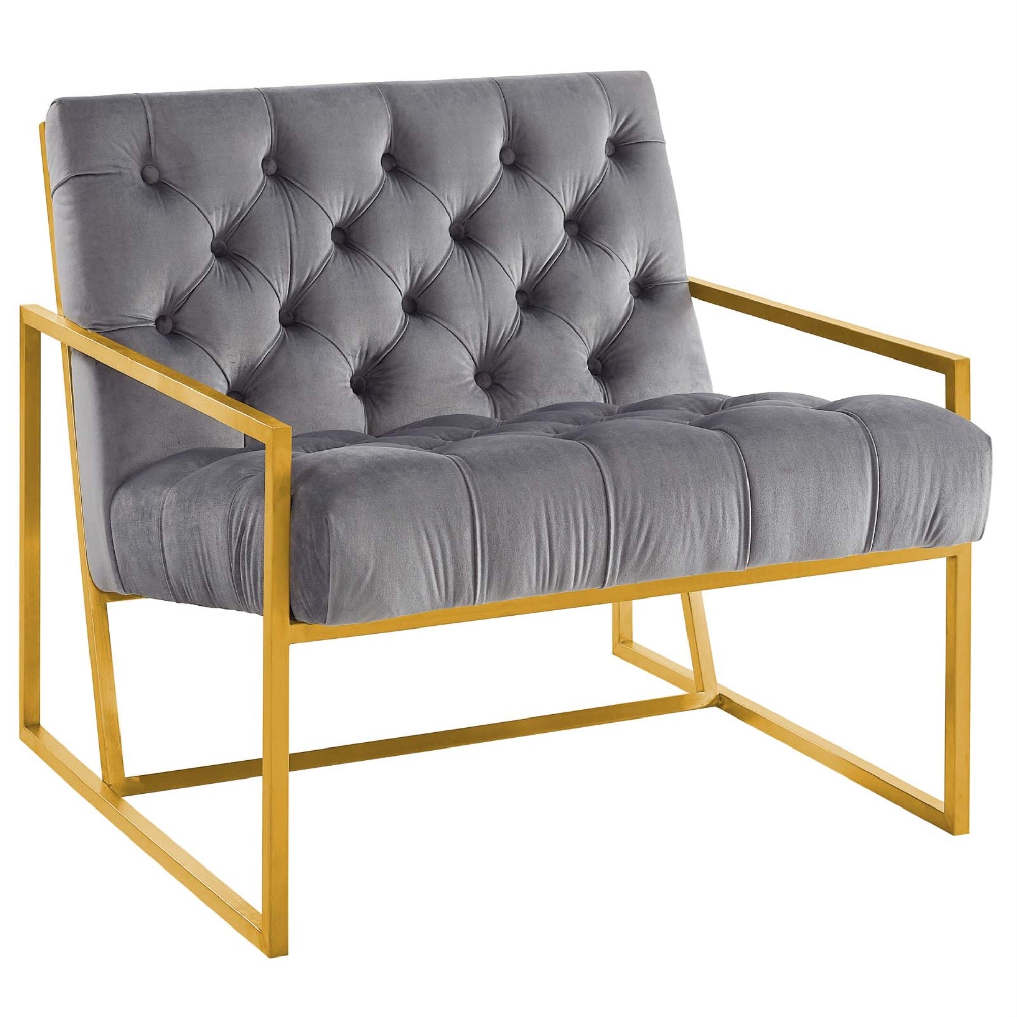 Bequest Gold Stainless Steel Performance Velvet Accent Chair - Elegant, Comfortable, Stain-Resistant, Fully Assembled - Gray