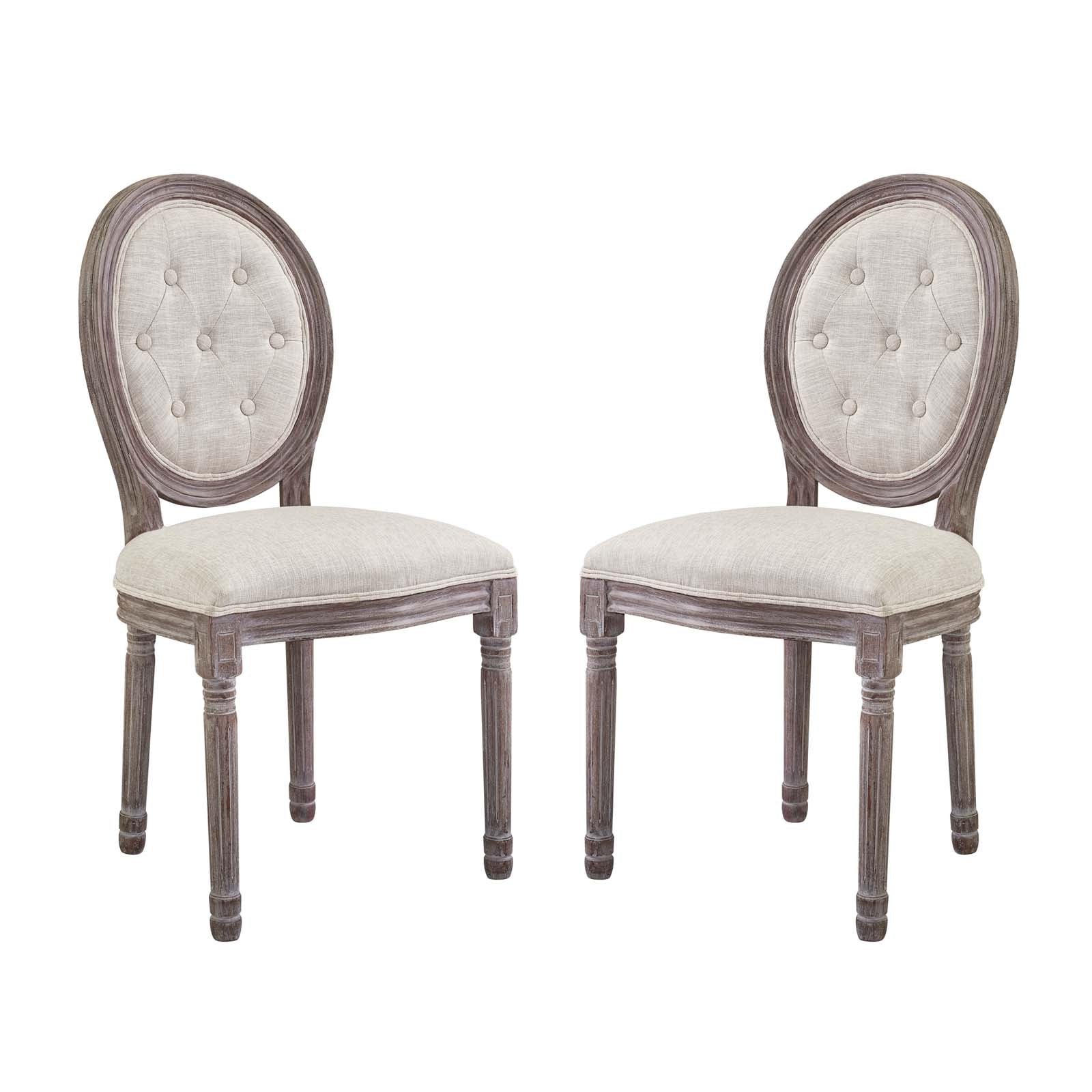 Arise Vintage French Upholstered Fabric Dining Side Chair Set Of 2 - Beige
