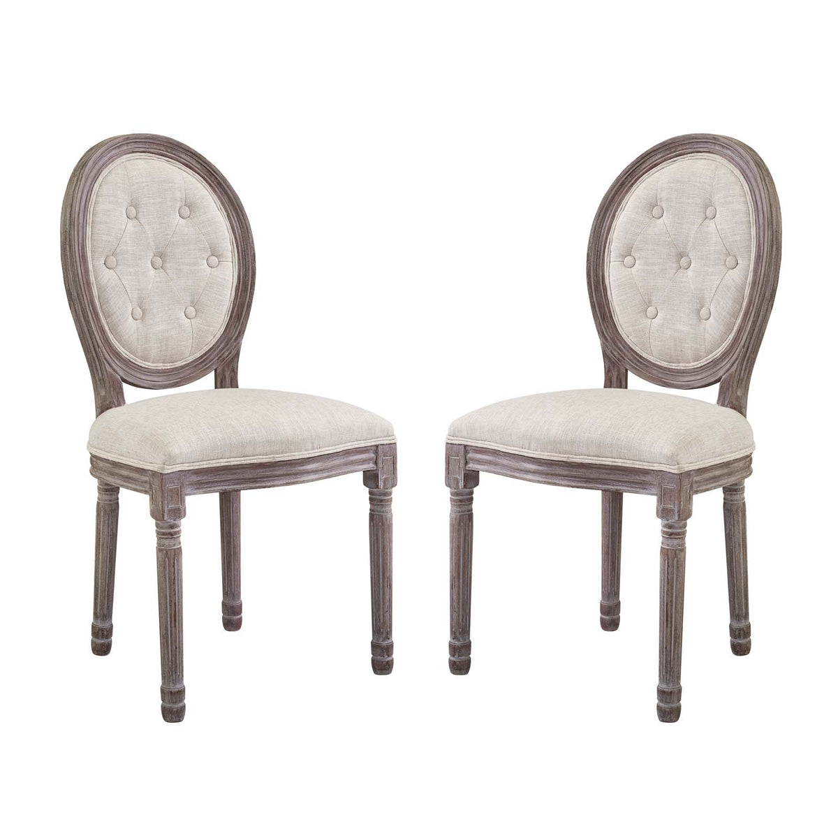 Arise Vintage French Upholstered Fabric Dining Side Chair Set Of 2 - Beige