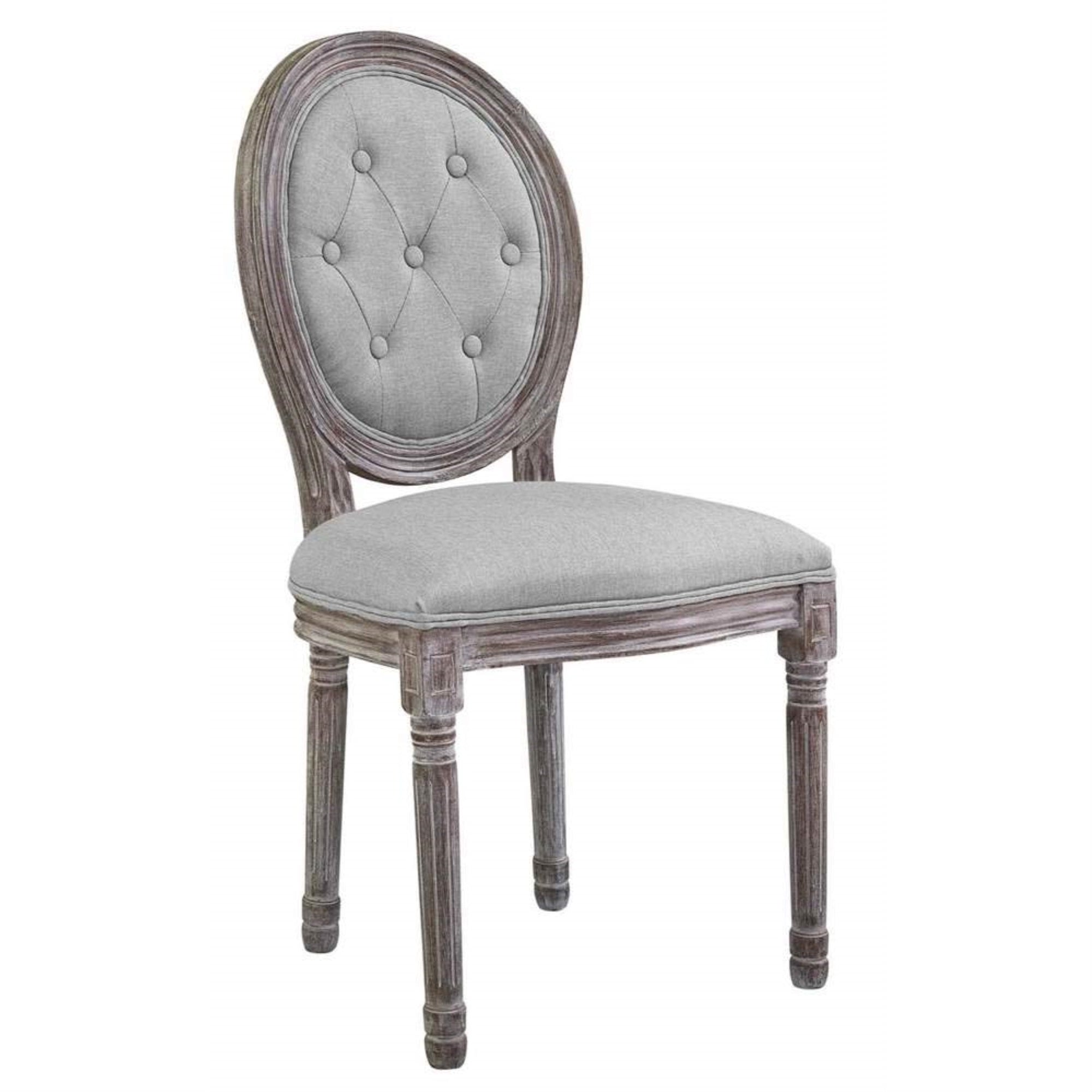 Casafoyer Arise French Vintage Tufted Upholstered Fabric Two Dining Side Chairs In Light Gray