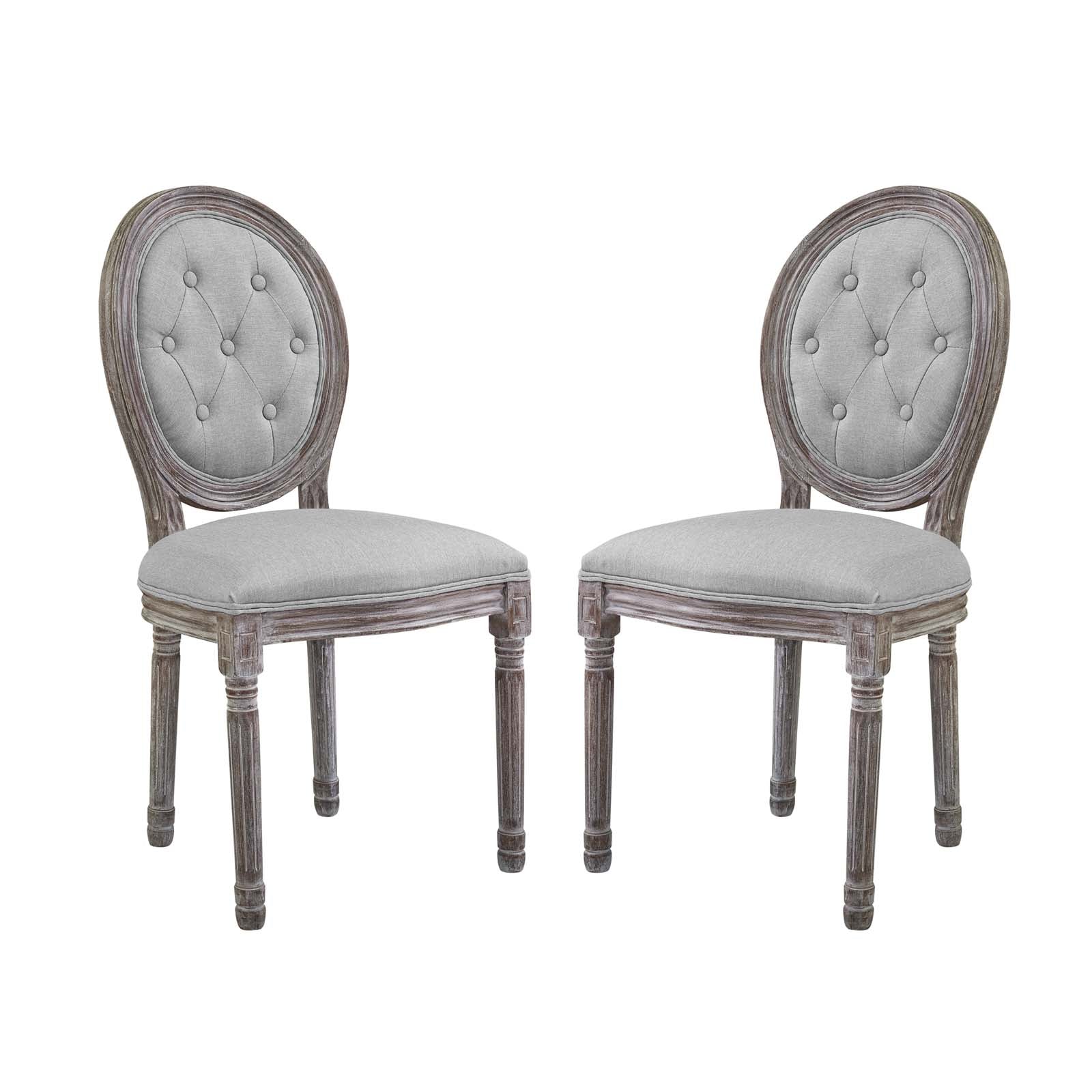 Arise Vintage French Upholstered Fabric Dining Side Chair Set Of 2 - Light Gray