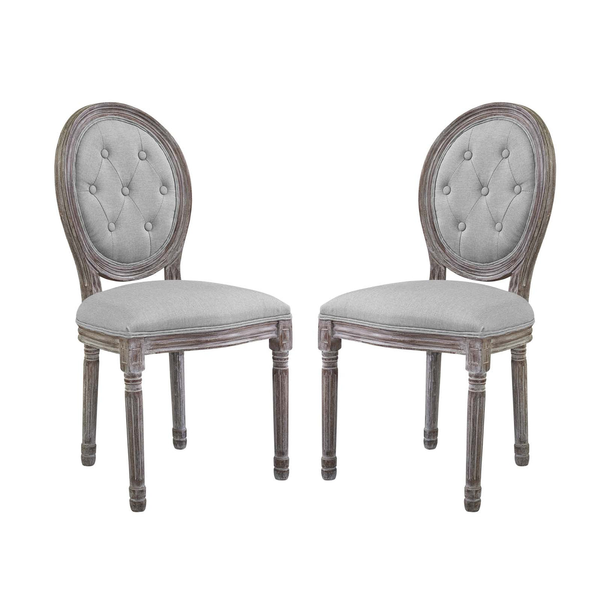 Arise Vintage French Upholstered Fabric Dining Side Chair Set Of 2 - Light Gray