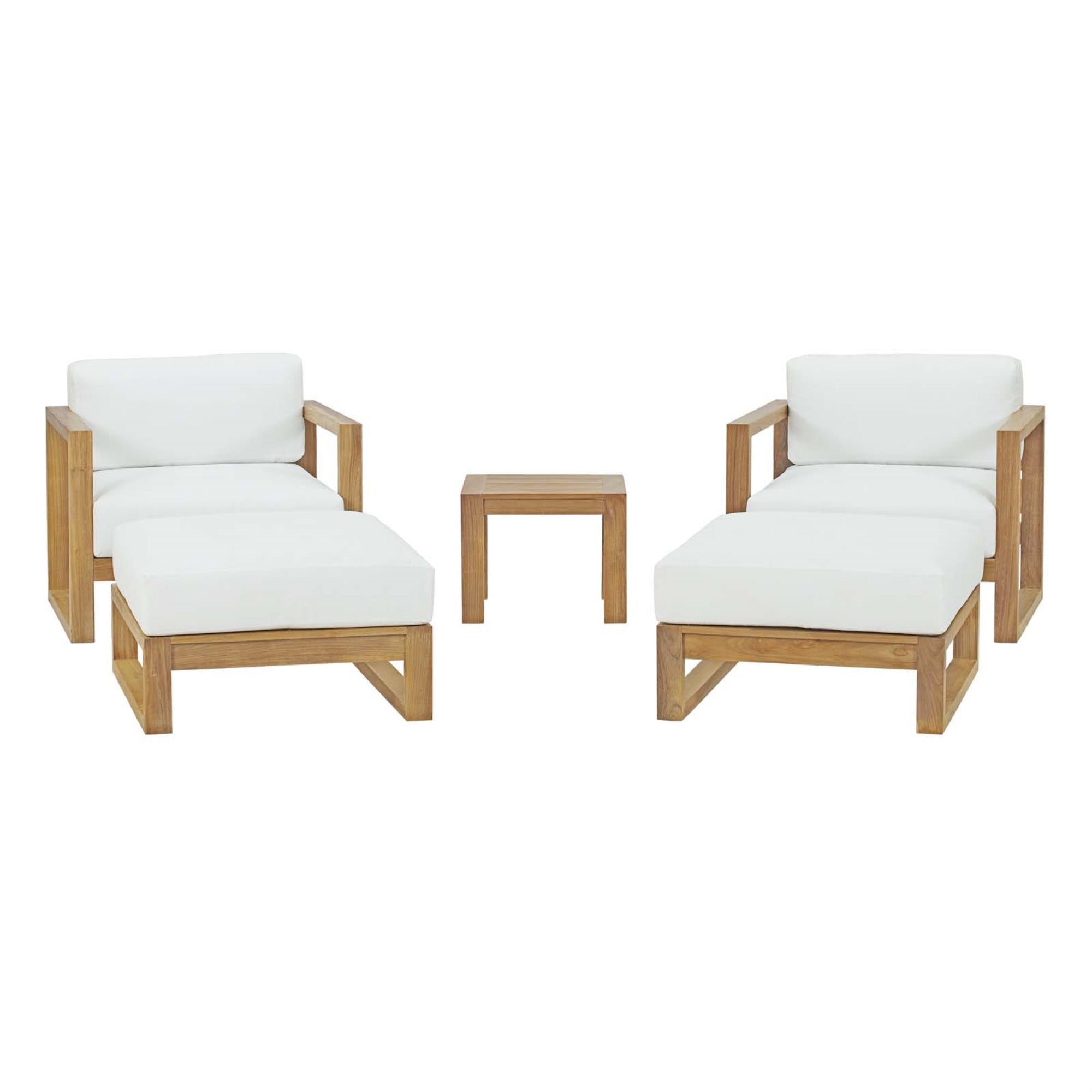 Upland Teak Outdoor Collection - Durable And Stylish Furniture For Your Outdoor Space. Includes Side Table, Armchairs, And Ottomans. Ideal For Balcony, Patio, Poolside, And Garden. Assembly Required.