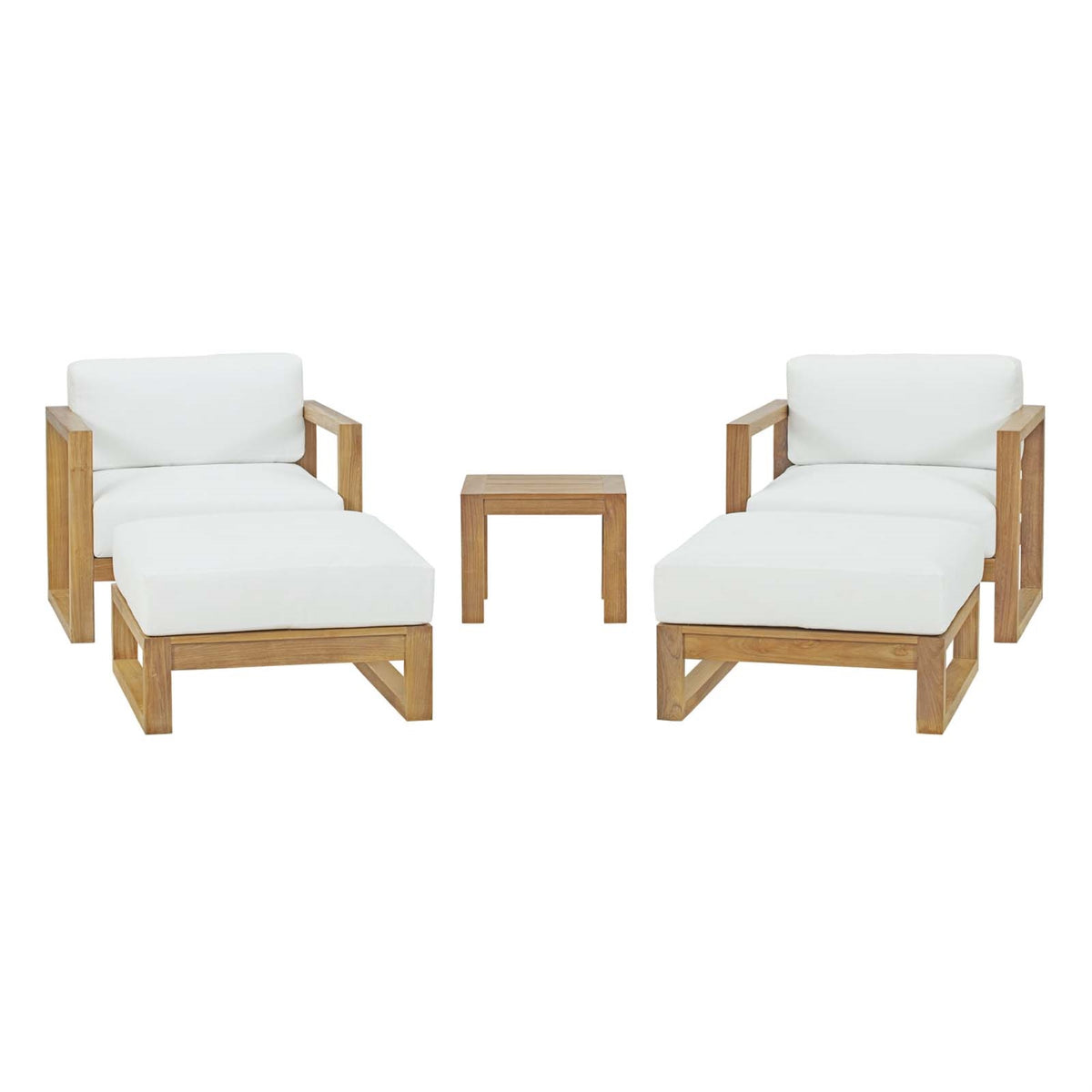 Upland Teak Outdoor Collection - Durable And Stylish Furniture For Your Outdoor Space. Includes Side Table, Armchairs, And Ottomans. Ideal For Balcony, Patio, Poolside, And Garden. Assembly Required.