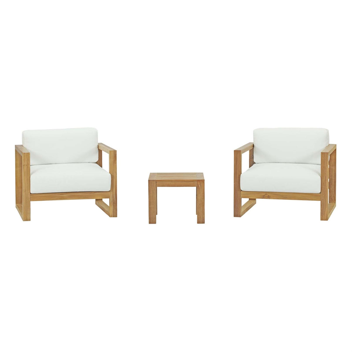 Upland Teak Outdoor Collection - Durable Weatherproof Furniture Set With Side Table, Armchairs, And All-Weather Cushions