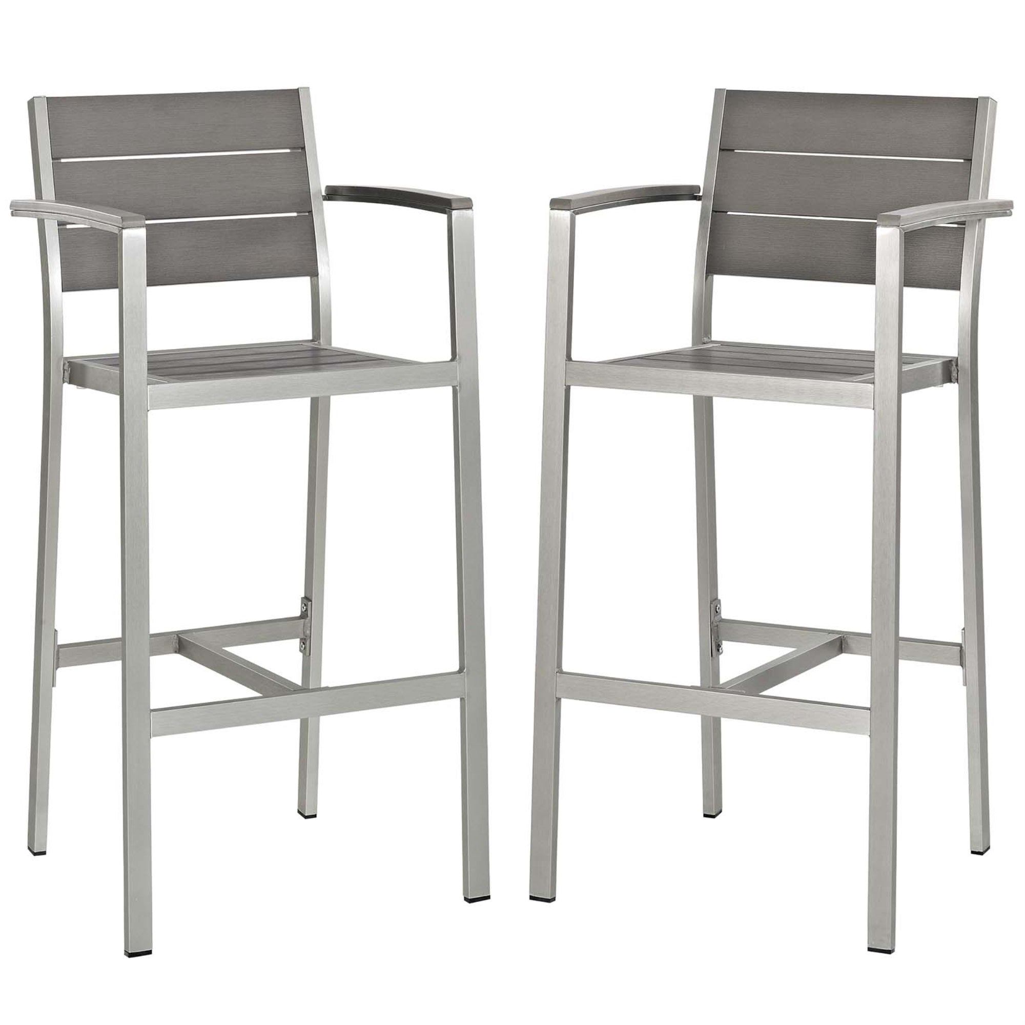 Shore Outdoor Patio Bar Stool Set Of 2 - Anodized Aluminum Frame - Elegant Gray Design - Perfect For Outdoor Relaxation