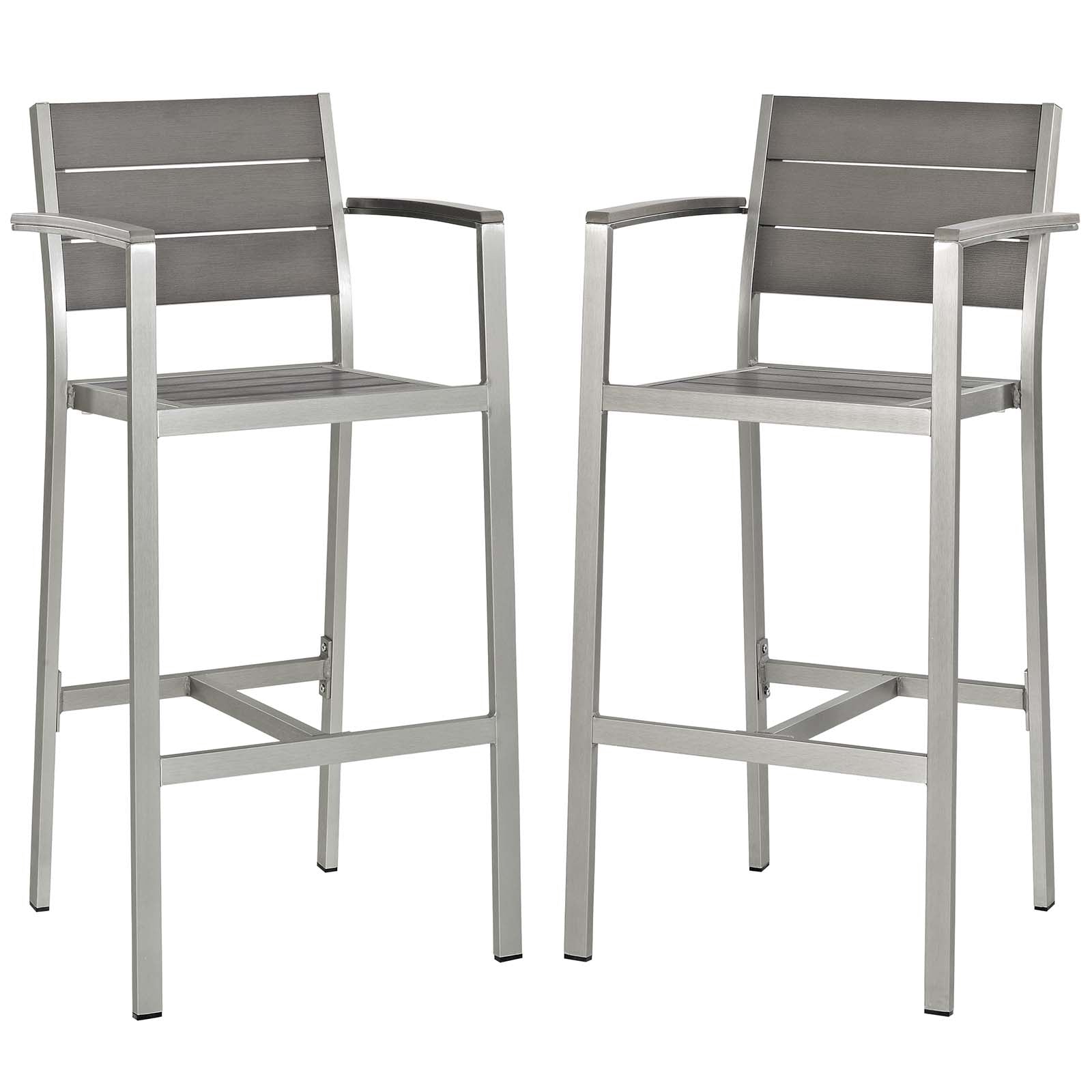 Shore Bar Stool Outdoor Patio Aluminum Set Of 2 - Silver Gray