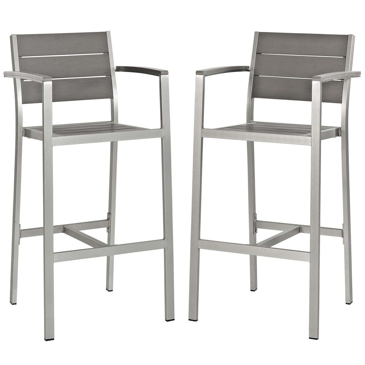 Shore Bar Stool Outdoor Patio Aluminum Set Of 2 - Silver Gray