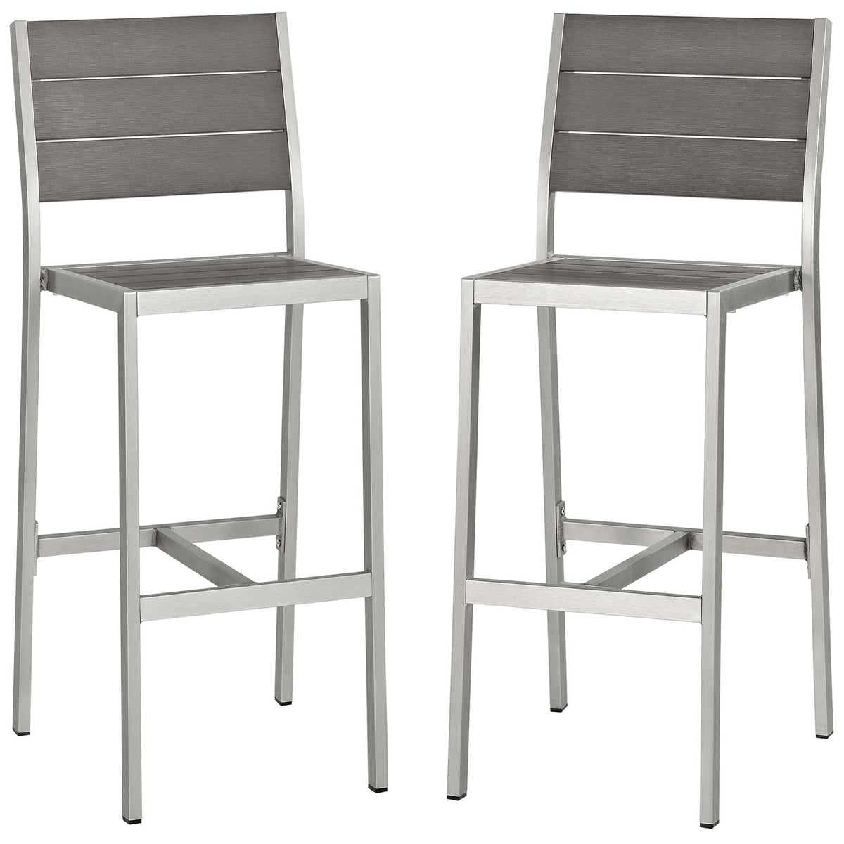 Shore Armless Bar Stool Outdoor Patio Aluminum Set Of 2 - Silver Gray