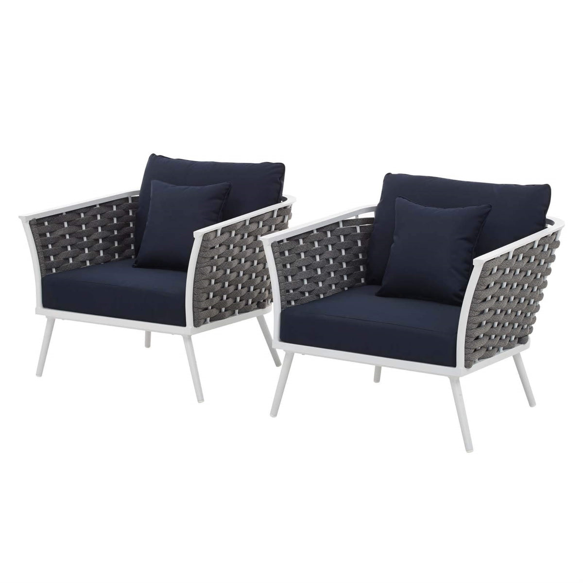 Casafoyer Stance Outdoor Patio Woven Rope Two Dining Arm Chairs With Cushions In White Navy