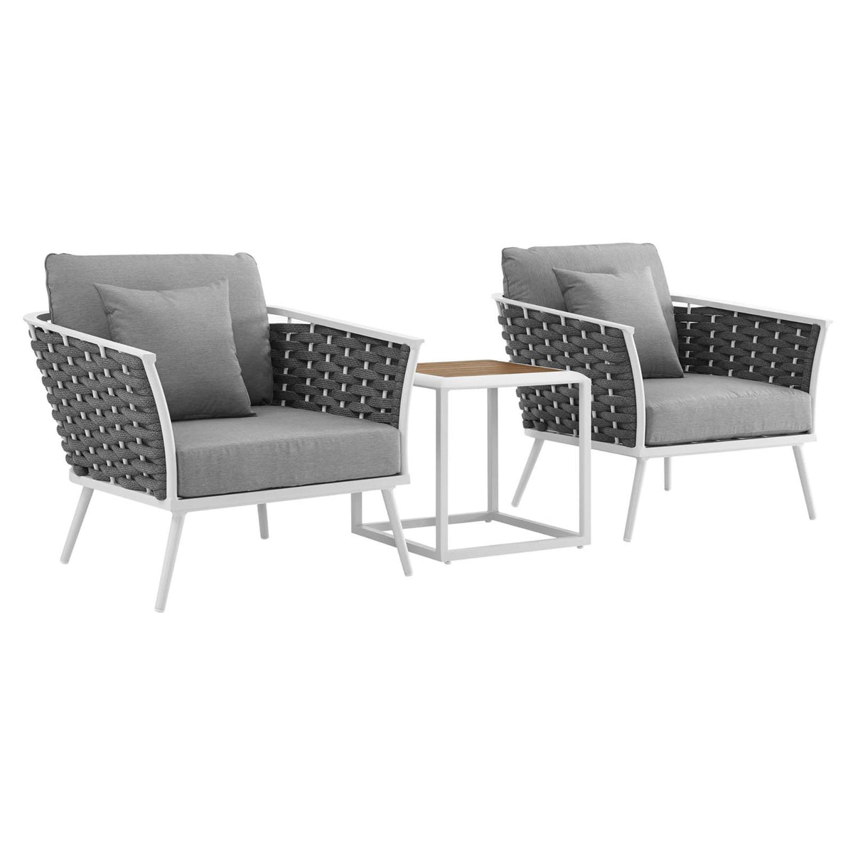 Stance Outdoor Collection: Modern Design, Aluminum Frame, Waterproof Cushions, 3-Piece Set With Side Table & Armchairs