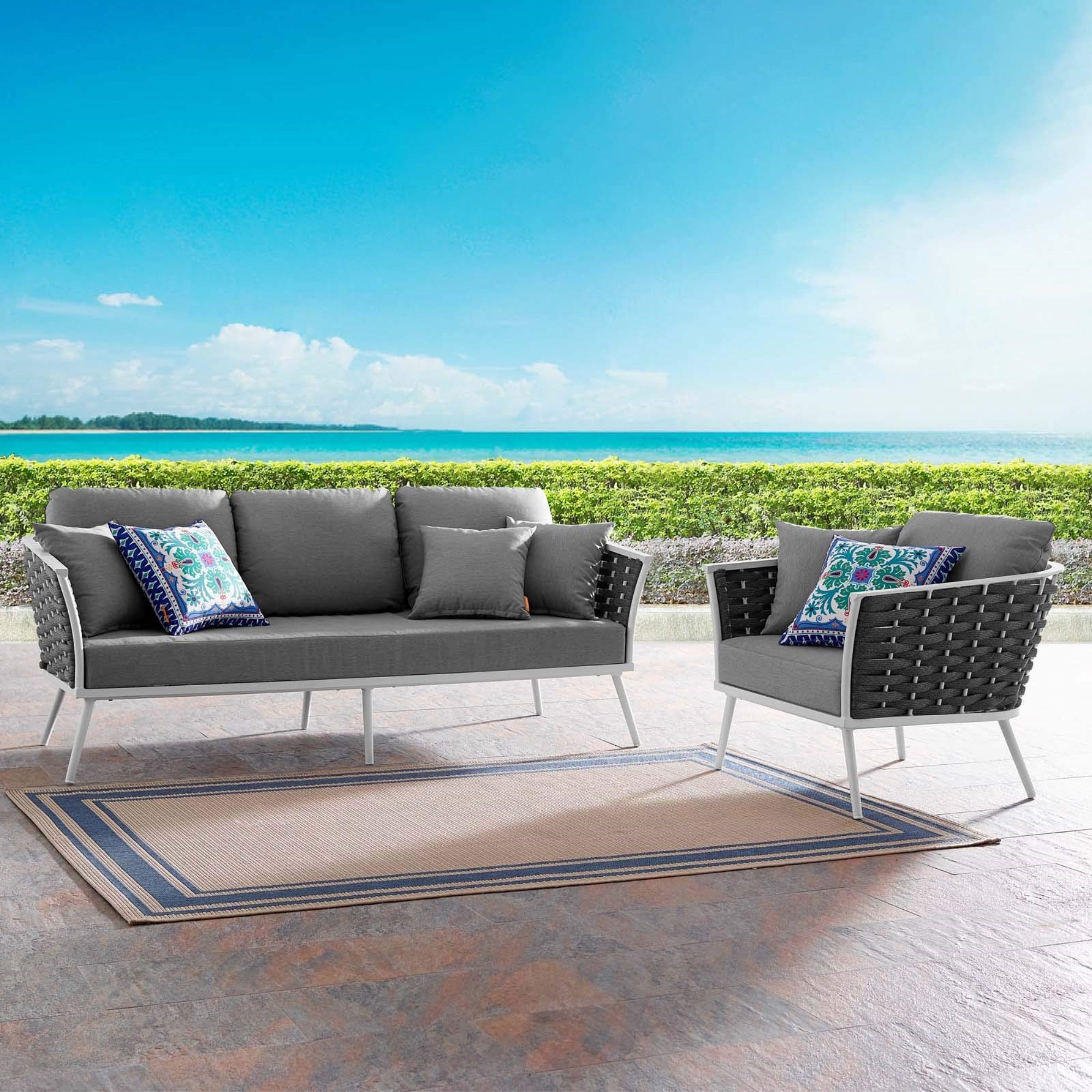 Casafoyer Stance Outdoor Patio Aluminum, Sofa And Armchair, White Gray