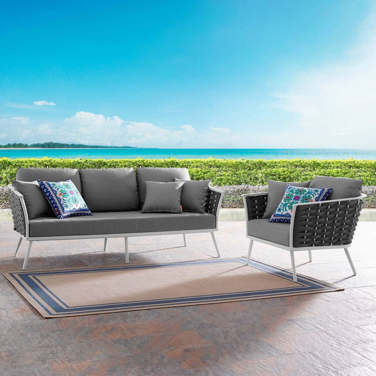 Casafoyer Stance Outdoor Patio Aluminum, Sofa And Armchair, White Gray