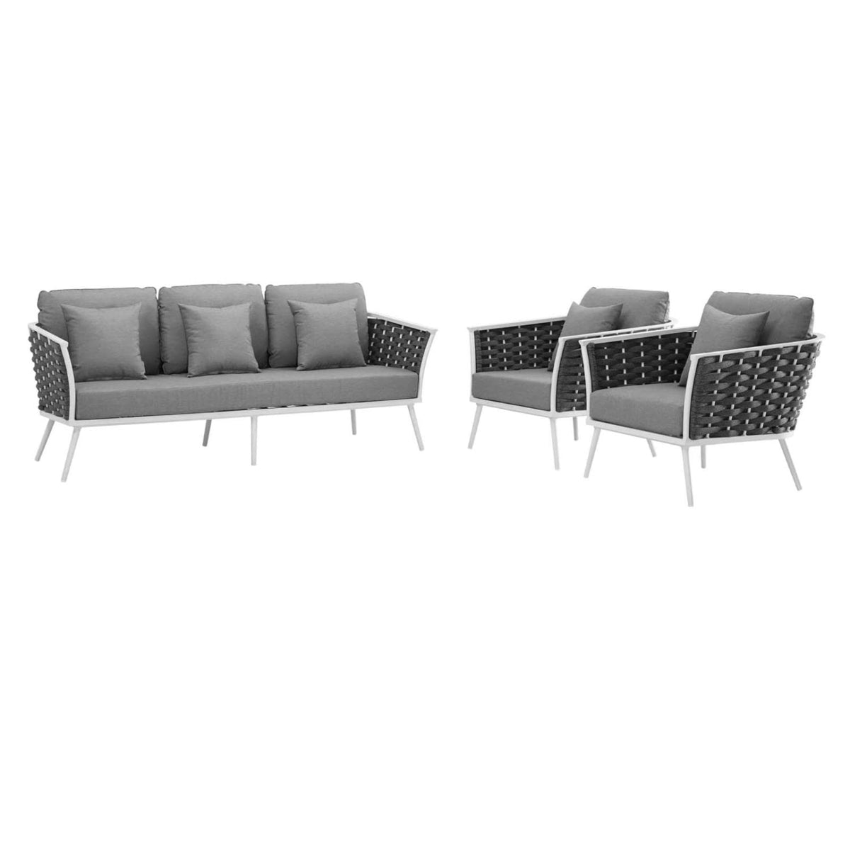 Casafoyer Stance Outdoor Patio Aluminum, Sofa And Two Armchairs, White Gray