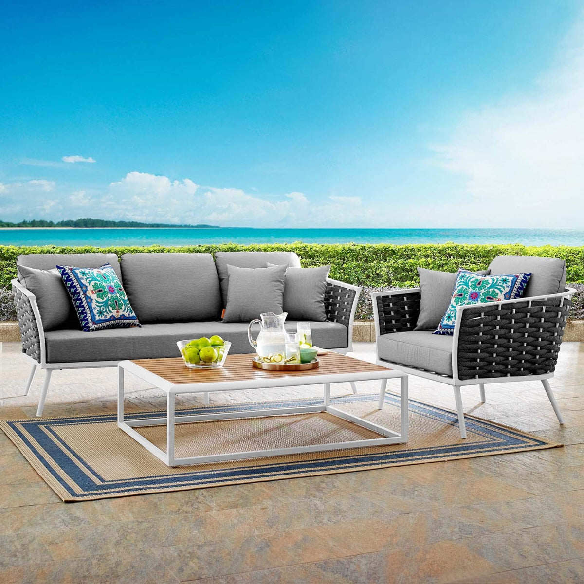 Casafoyer Stance Outdoor Patio Aluminum, Sofa, Armchair And Coffee Table, White Gray