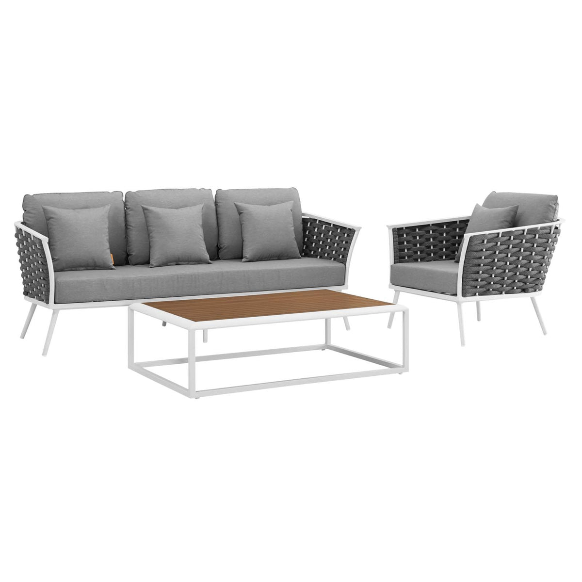 Stance Outdoor Collection: Modern Design, Aluminum Frame, Waterproof Cushions, 3-Piece Set. Perfect For Relaxing Outdoors.