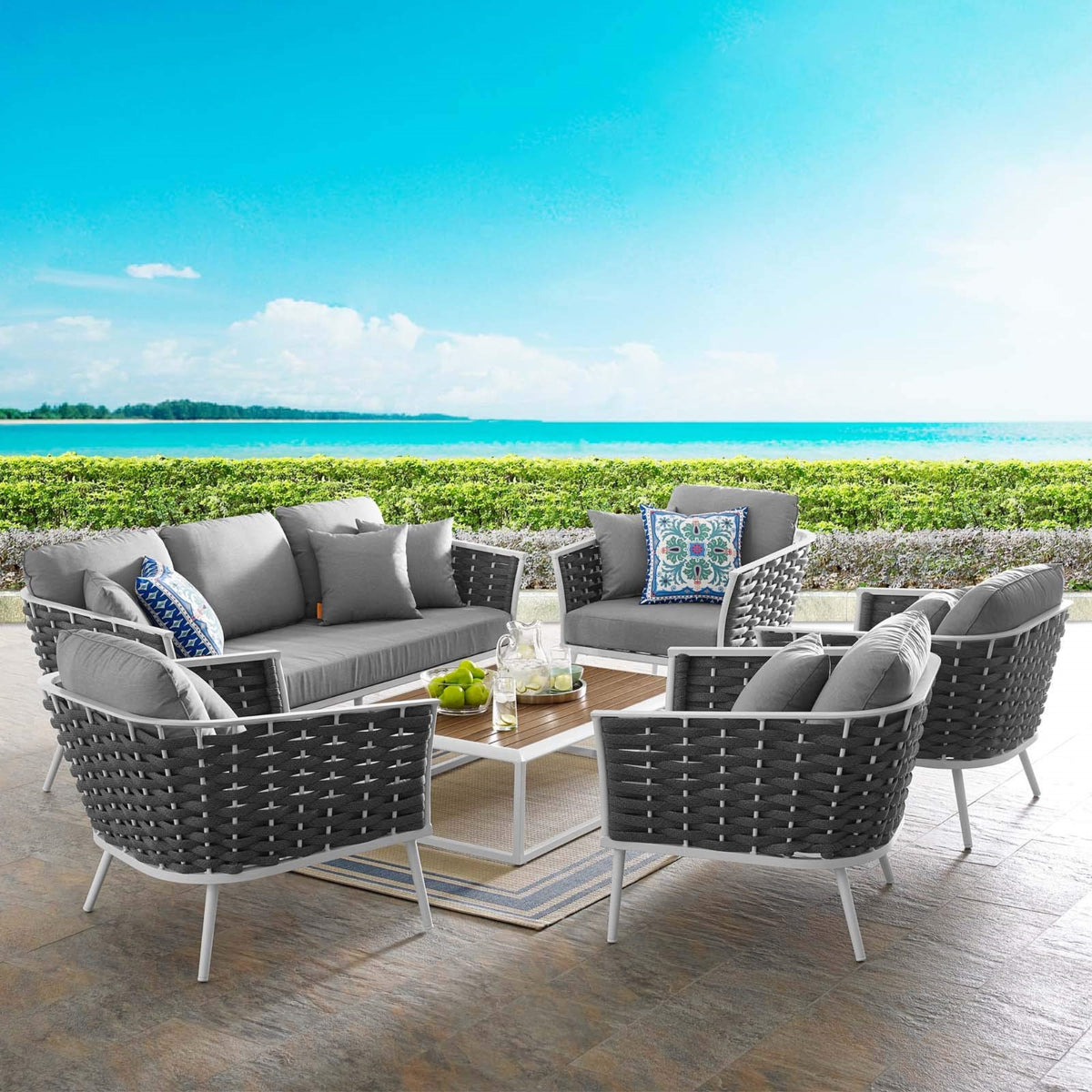 Casafoyer Stance Outdoor Patio Aluminum Sectional Sofa Set, 6 Piece, White Gray