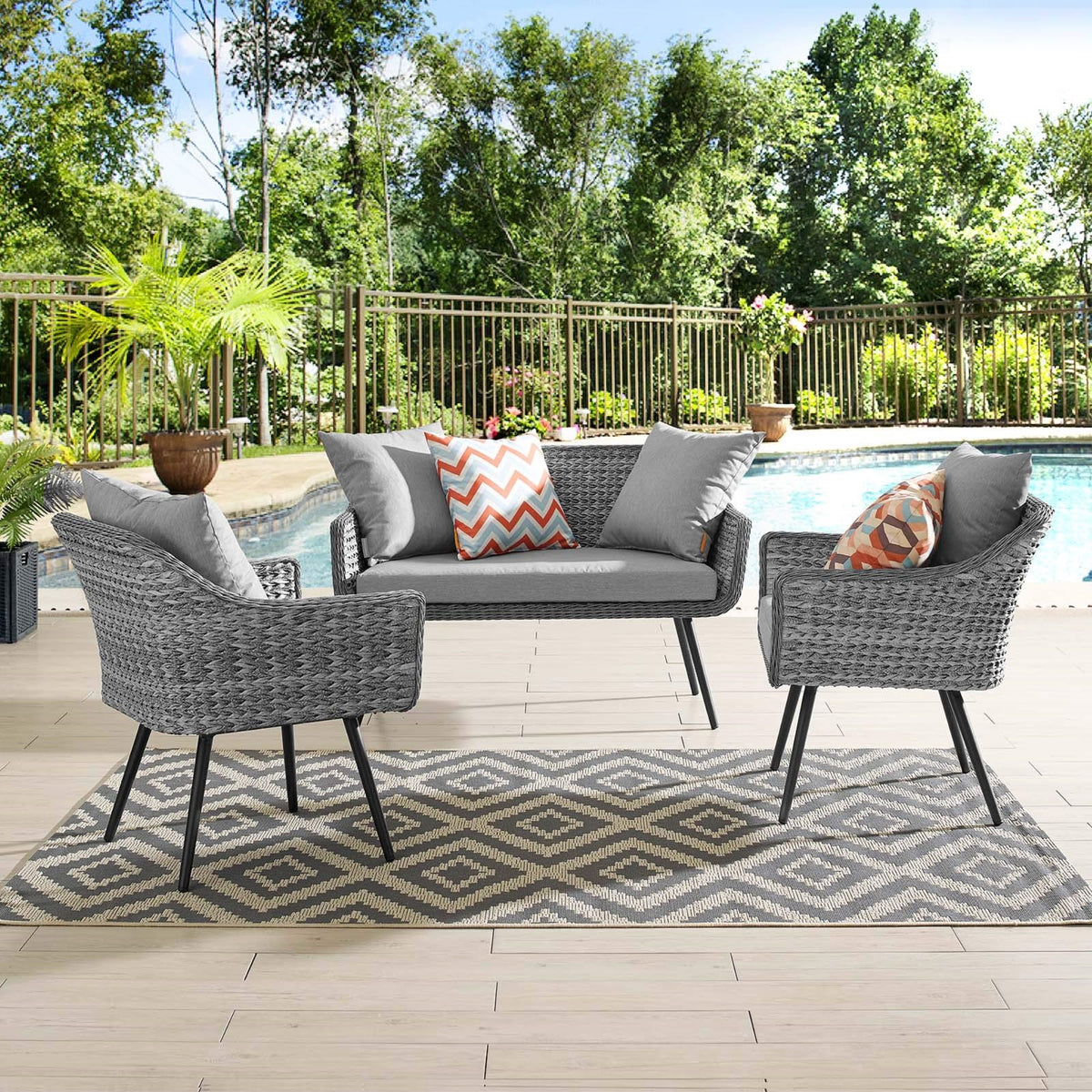 Casafoyer Eei-3175-Gry-Gry-Set Endeavor Sectional Sofa Set, Gray Gray