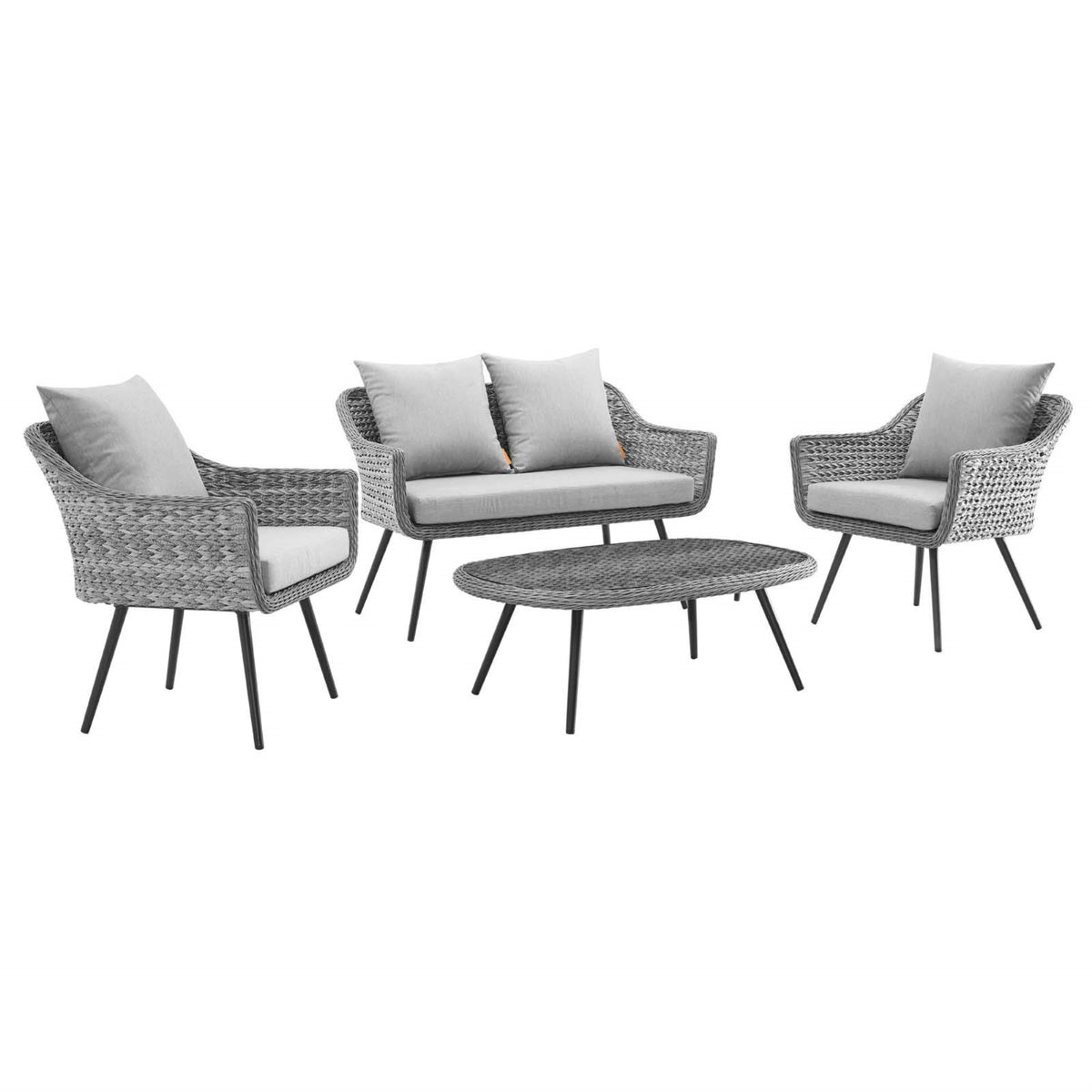 Casafoyer Eei-3177-Gry-Gry-Set Endeavor Outdoor Patio Wicker Rattan Sectional Sofa Set, 4 Piece, Gray Gray