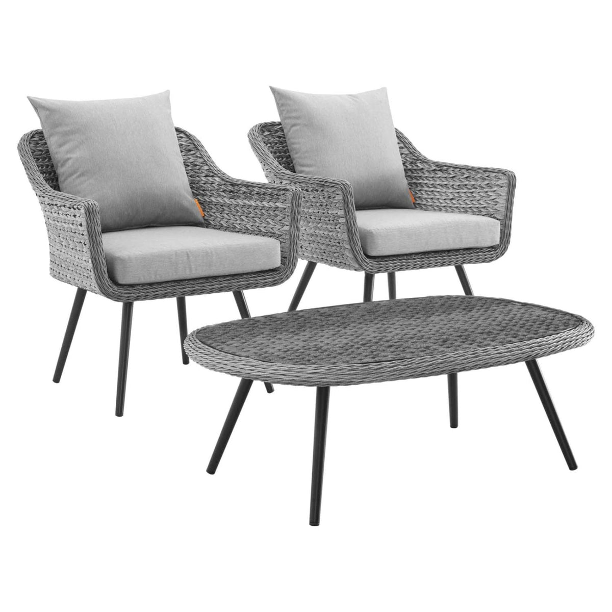 Casafoyer Eei-3179-Gry-Gry-Set Endeavor Outdoor Patio Wicker Rattan Sectional Sofa Set, 3 Piece, Gray Gray