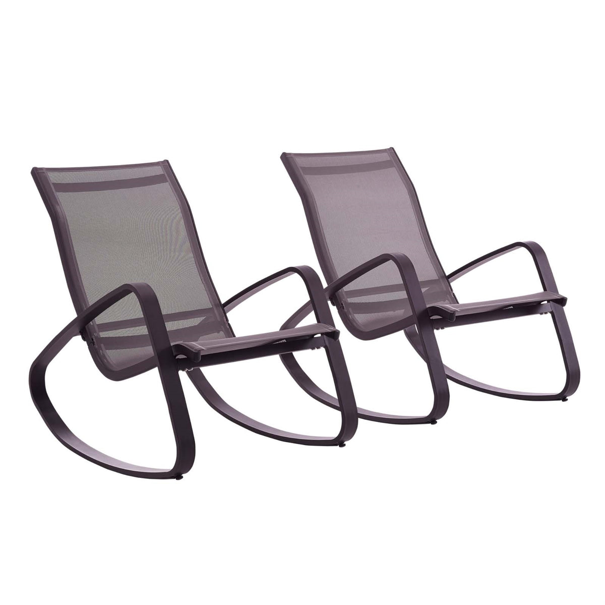 Traveler Rocking Lounge Chair - Modern & Stylish Outdoor Patio Furniture Set Of 2 With Textilene Mesh Sling Seat - Black