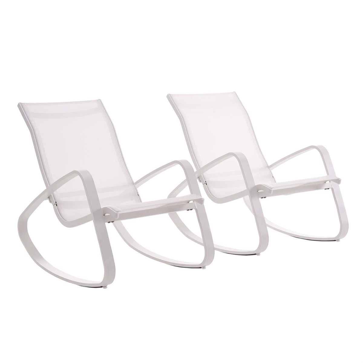 Traveler Rocking Lounge Chair Set - Stylish Outdoor Patio Furniture With All-Weather Textilene Mesh Seat - White (Set Of 2)