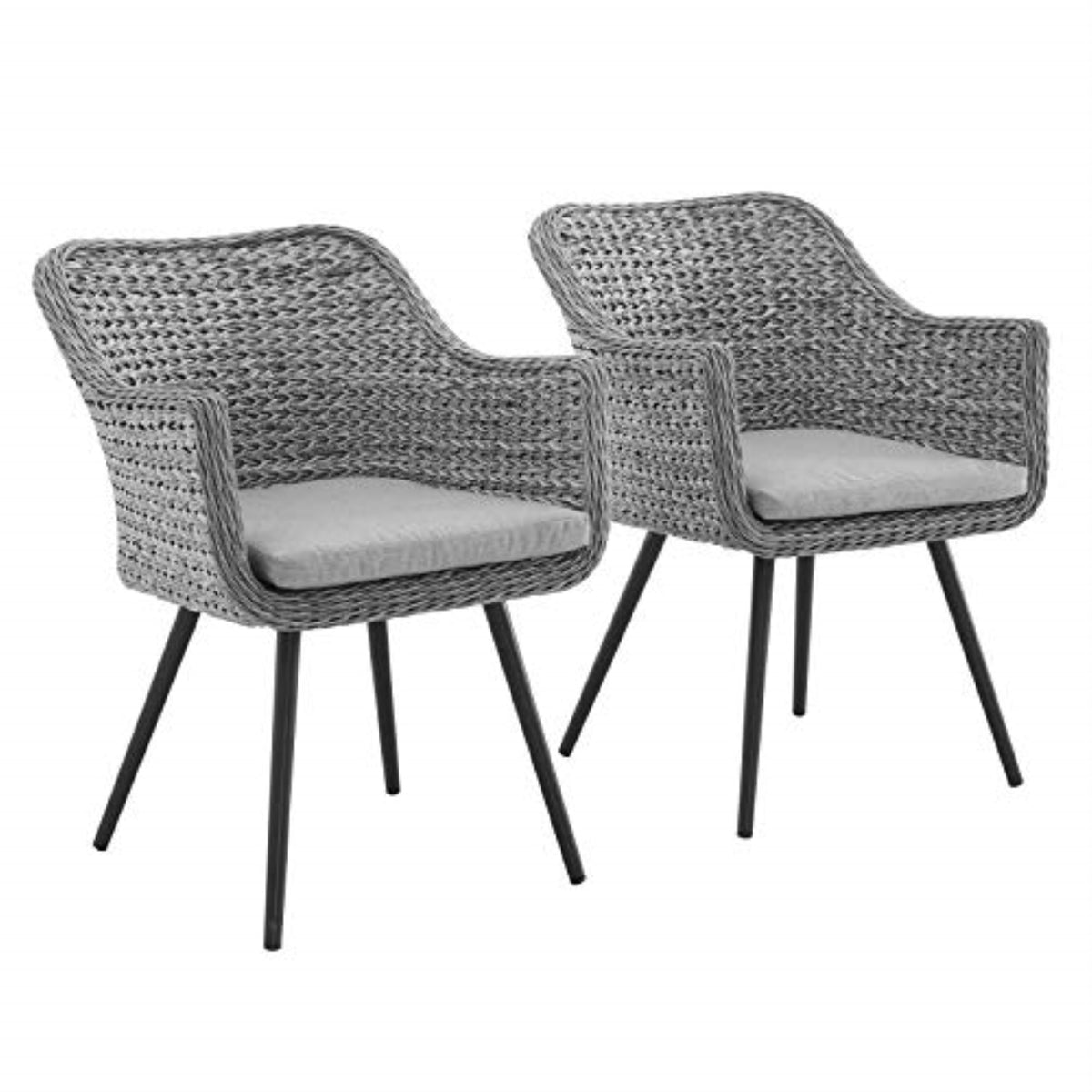 Casafoyer Eei-3181-Gry-Gry-Set Endeavor Outdoor Patio Wicker Rattan Dining Armchair, Set Of 2, Gray