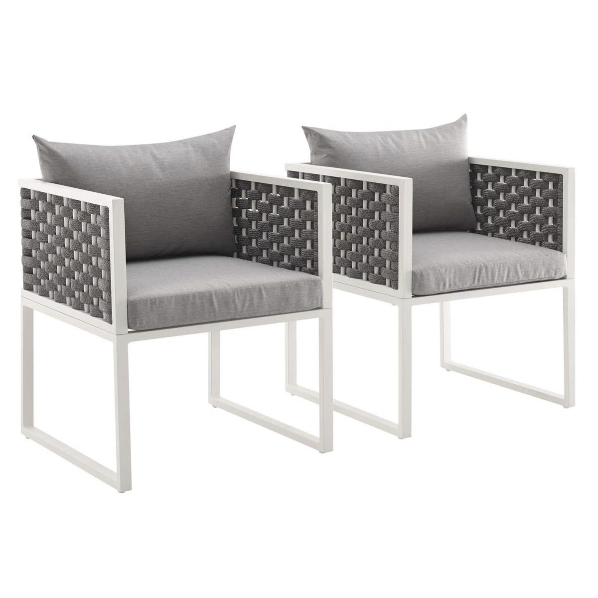 Casafoyer Eei-3183-Whi-Gry-Set Stance Outdoor Patio Aluminum Dining Armchair, Set Of 2, White Gray