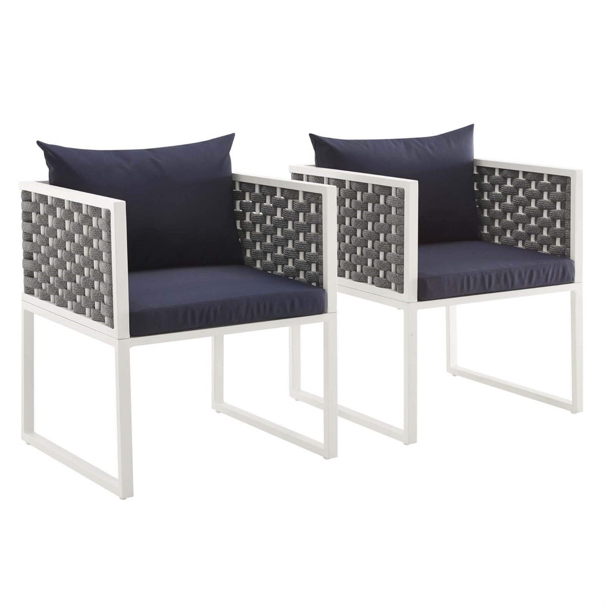 Casafoyer Stance Outdoor Patio Aluminum Set Of 2 Dining Armchair In White Navy