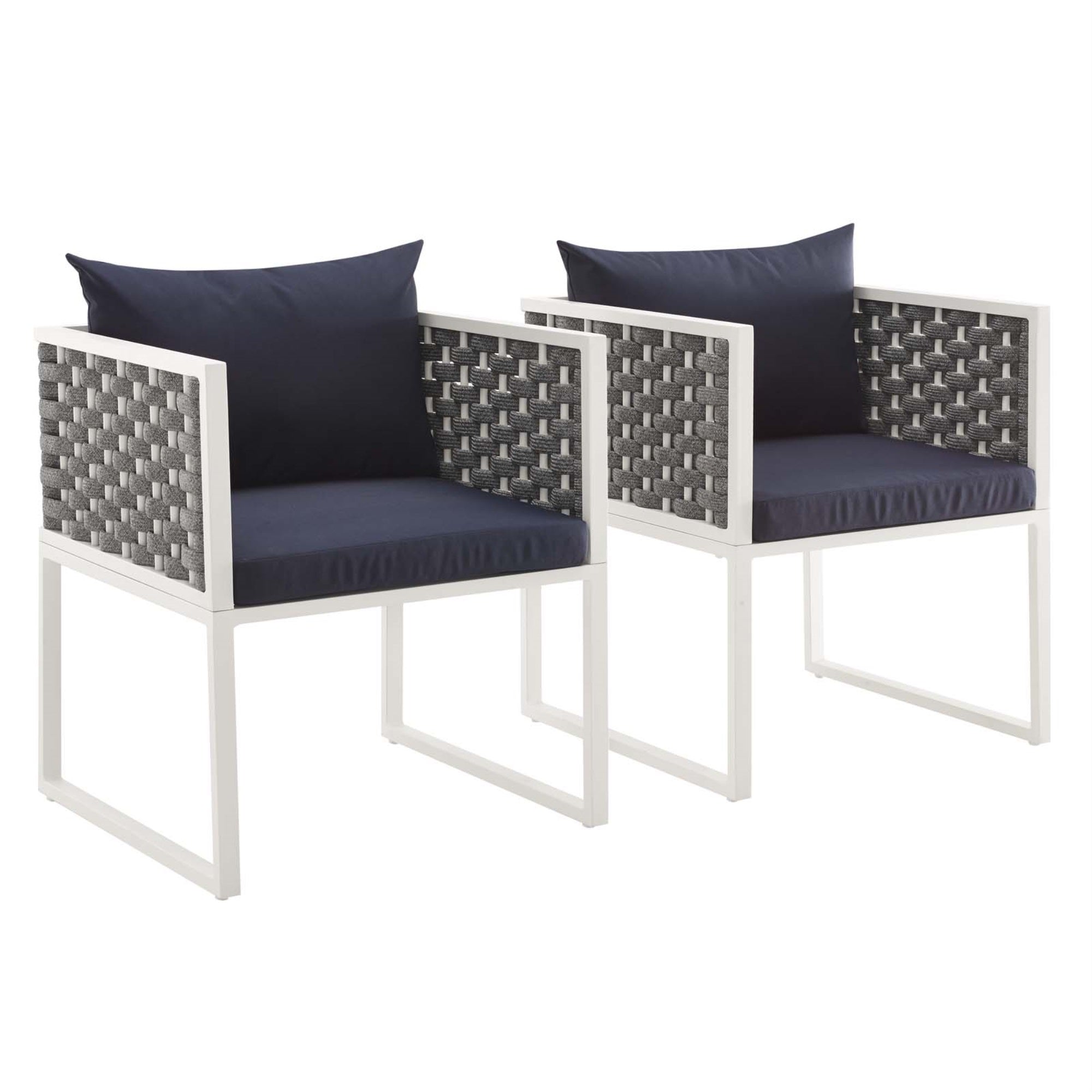 Stance Outdoor Collection: Modern Design, Woven Polyester Rope Seat, Waterproof Cushions, Sturdy Aluminum Frame, Set Of 2 Dining Armchairs