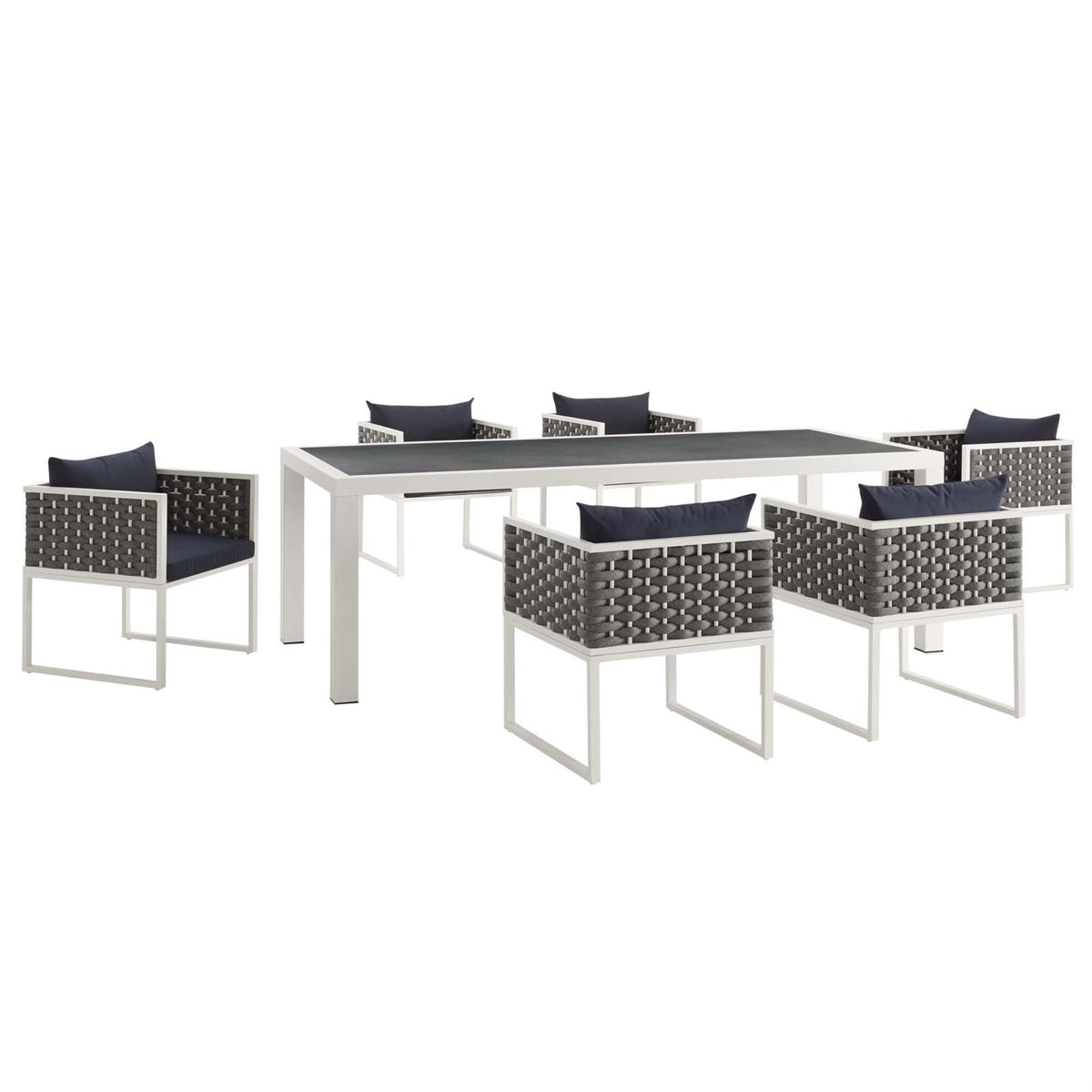 Stance 7 Piece Outdoor Patio Aluminum Dining Set White Navy