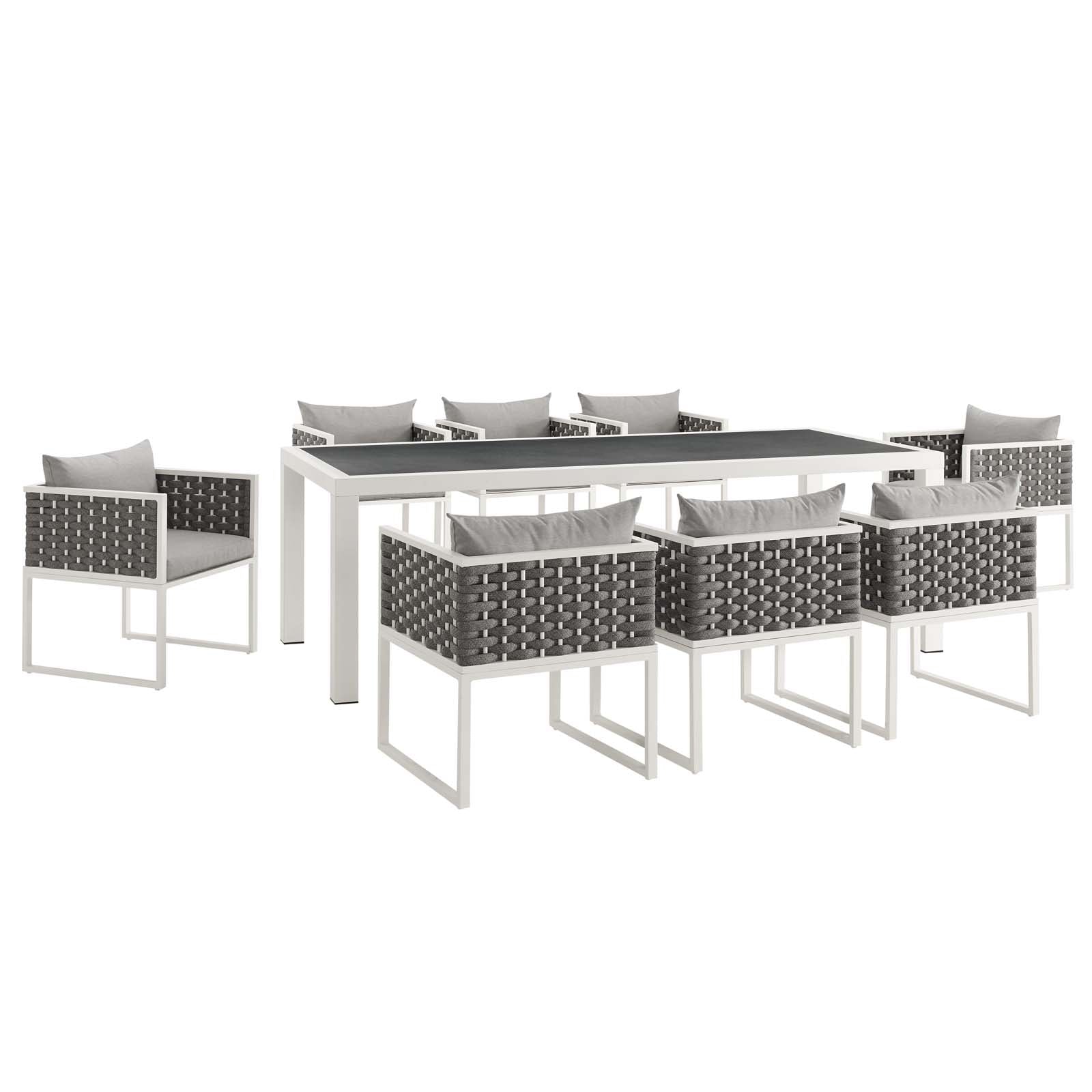 Stance 9 Piece Outdoor Patio Aluminum Dining Set - White Gray