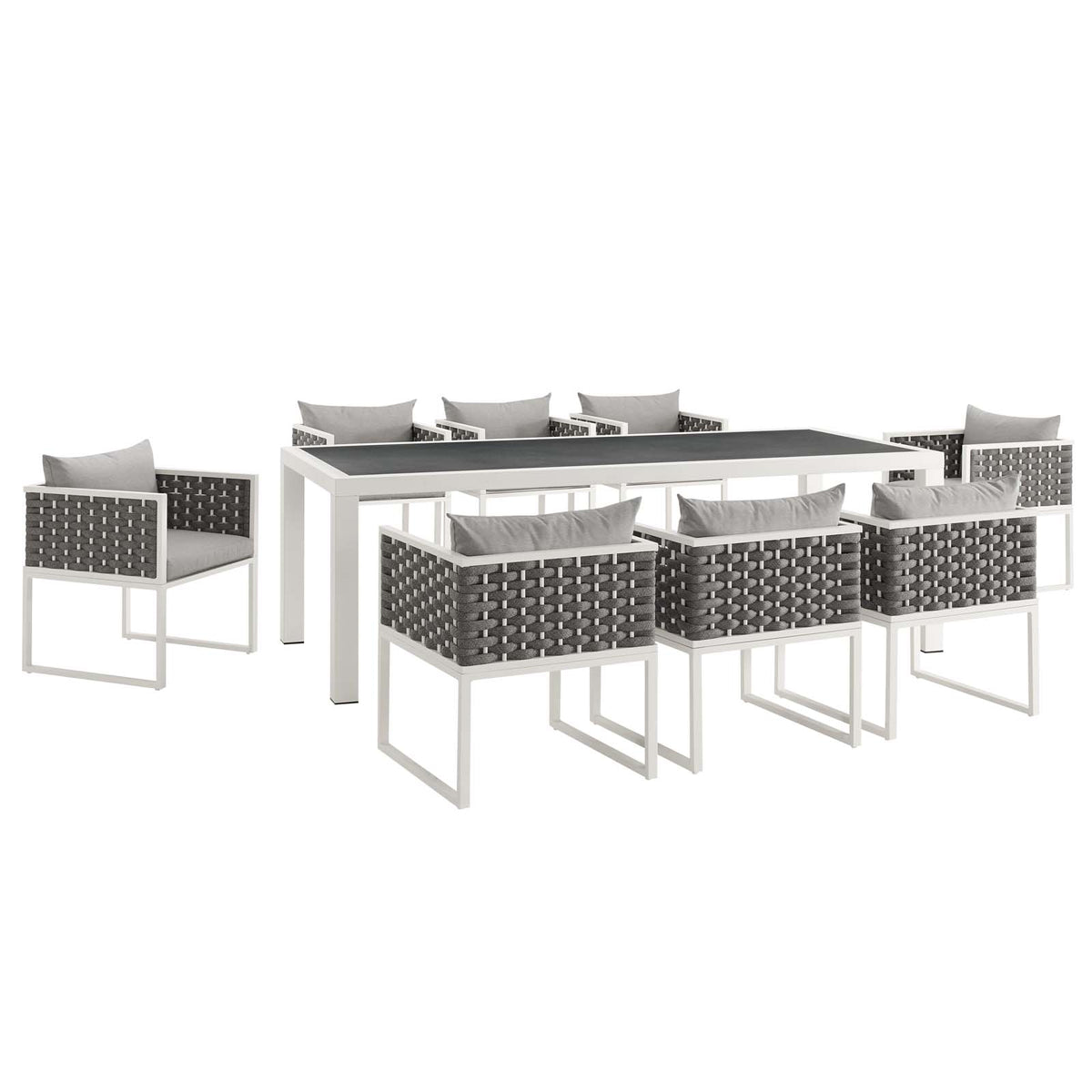 Stance 9 Piece Outdoor Patio Aluminum Dining Set - White Gray