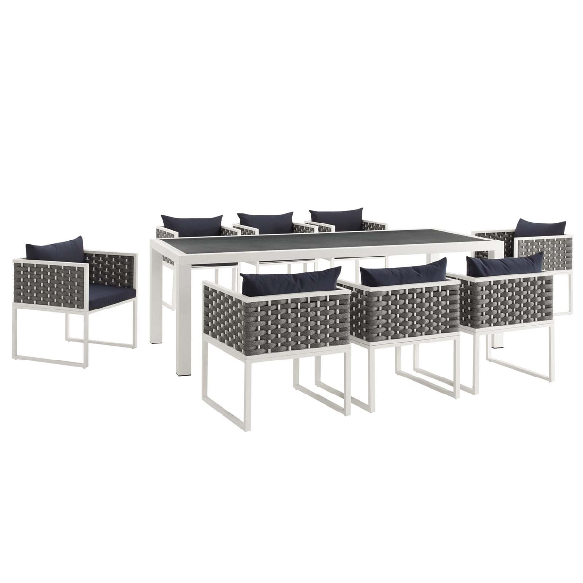 Stance 9 Piece Outdoor Patio Aluminum Dining Set White Navy