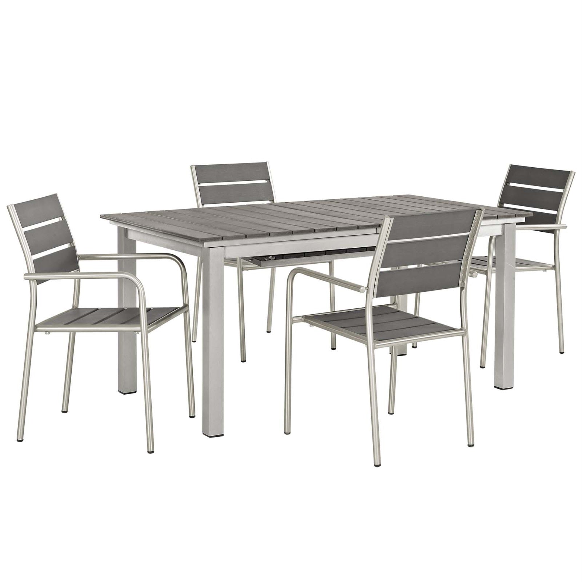 Shore Outdoor Aluminum Dining Set - Durable & Stylish, 5 Piece Patio Furniture With Armchairs & Extension Table, Silver Gray