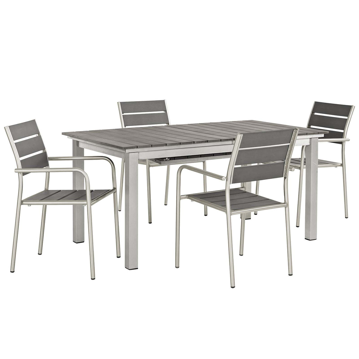 Shore 5 Piece Outdoor Patio Aluminum Outdoor Dining Set - Silver Gray