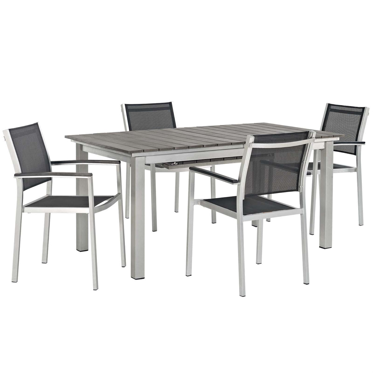 Casafoyer Eei-3198-Slv-Blk-Set Shore Outdoor Patio Aluminum Dining Set, 5 Piece, Silver Black